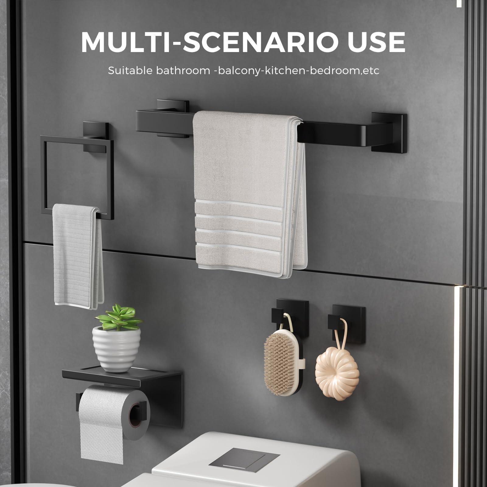 Matte Black Bathroom Hardware Accessories Set of 5 Pieces, 15.6 Inch Bath Towel Bar Set, 304 Stainless Steel Bathroom Hardware Set, Towel Racks for Bathroom Wall Mounted - Image 4