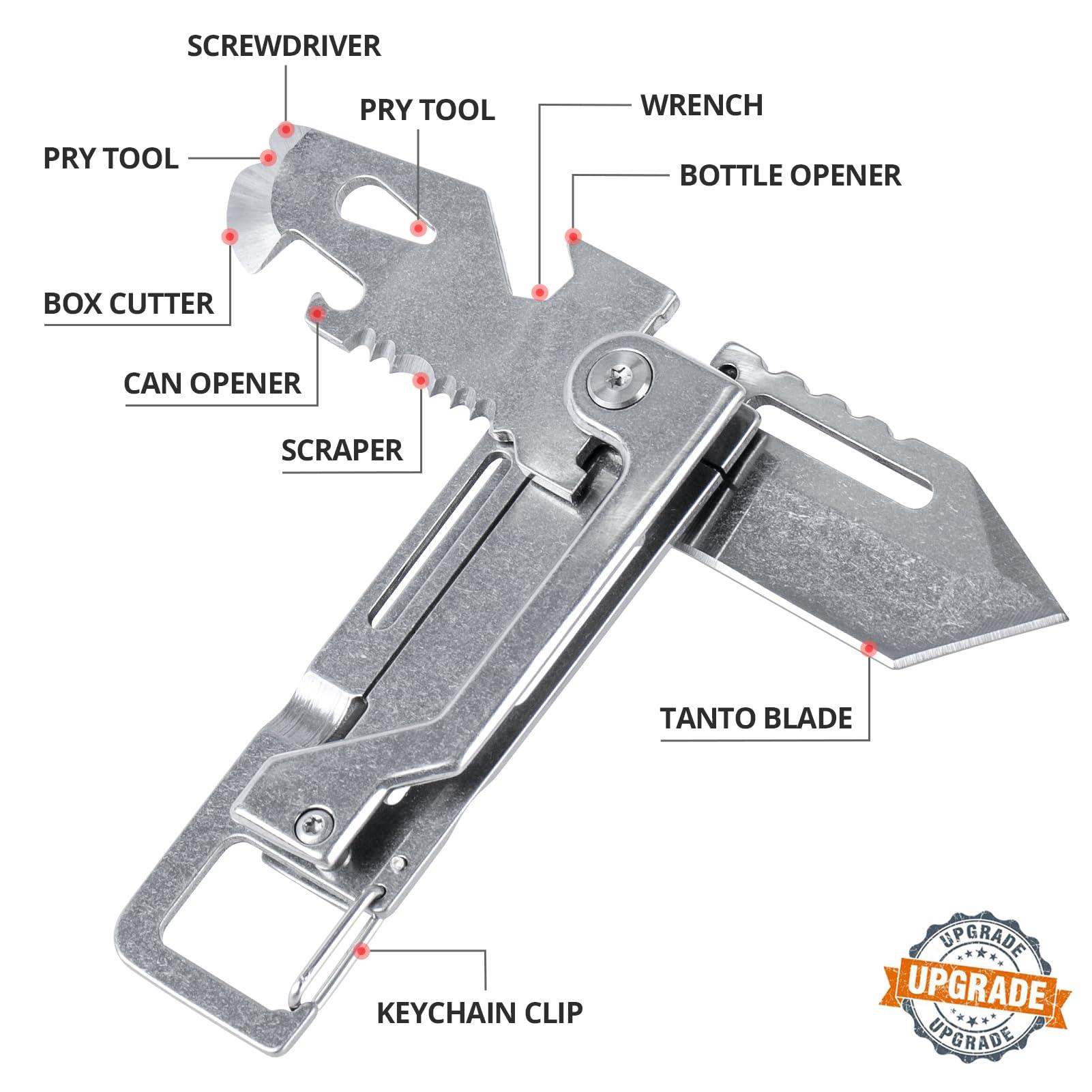 EDCFANS Keychain Multitool Knife, Multi Tools Keychains, Fathers Day Dad Gifts for Men, Tanto Pocket Knives with Clip, Bottle Opener, Box Cutter, Pry Bar, Screwdriver Wrench, EDC Hiking Camping Gear - Image 3