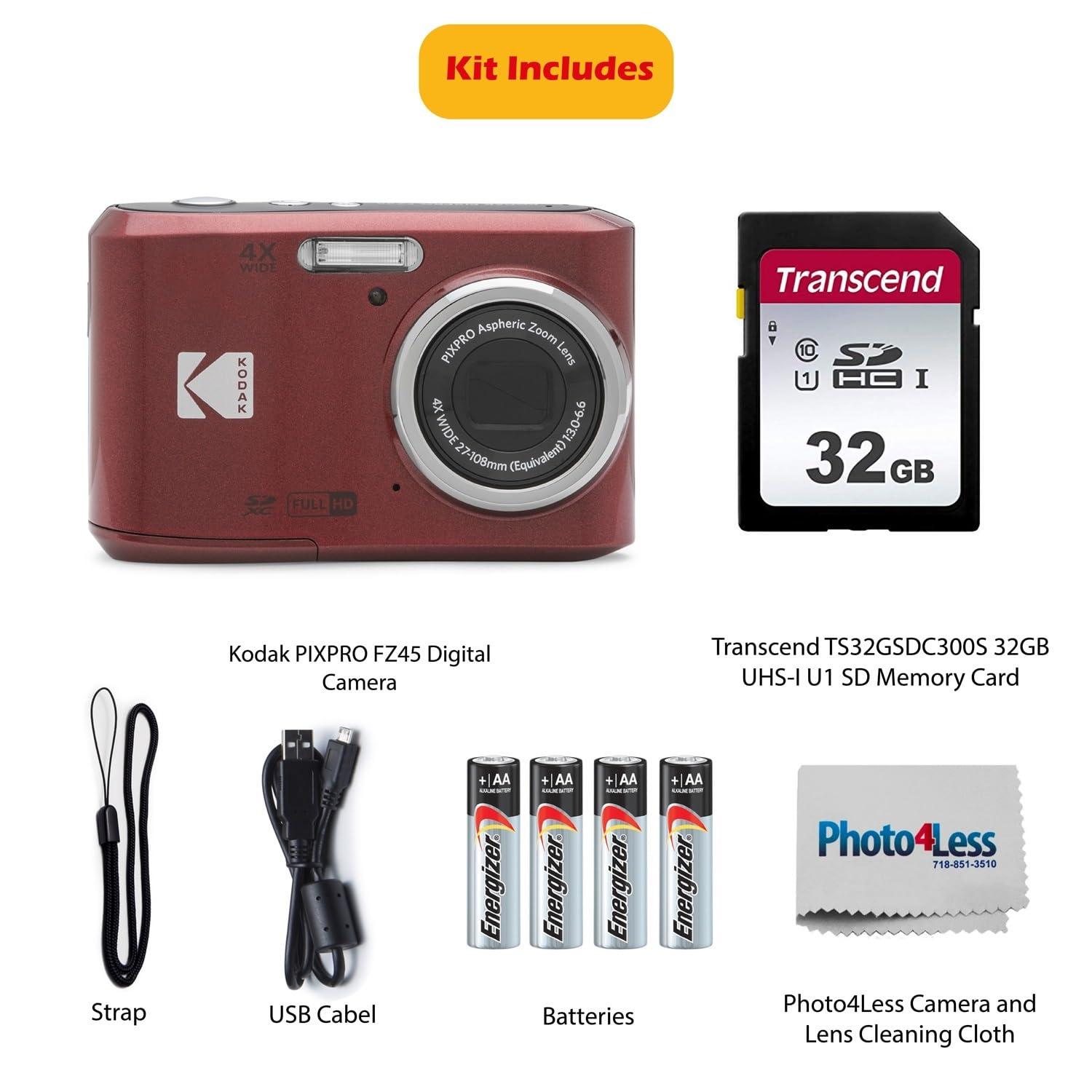 KODAK PIXPRO FZ45 16MP Digital Camera with 4X Optical Zoom 27mm Wide Angle and 2.7" LCD Screen Bundle with 32GB SD Memory Card, AA Batteries (4 Pack), Lens Cleaning Cloth (Red) - Image 2