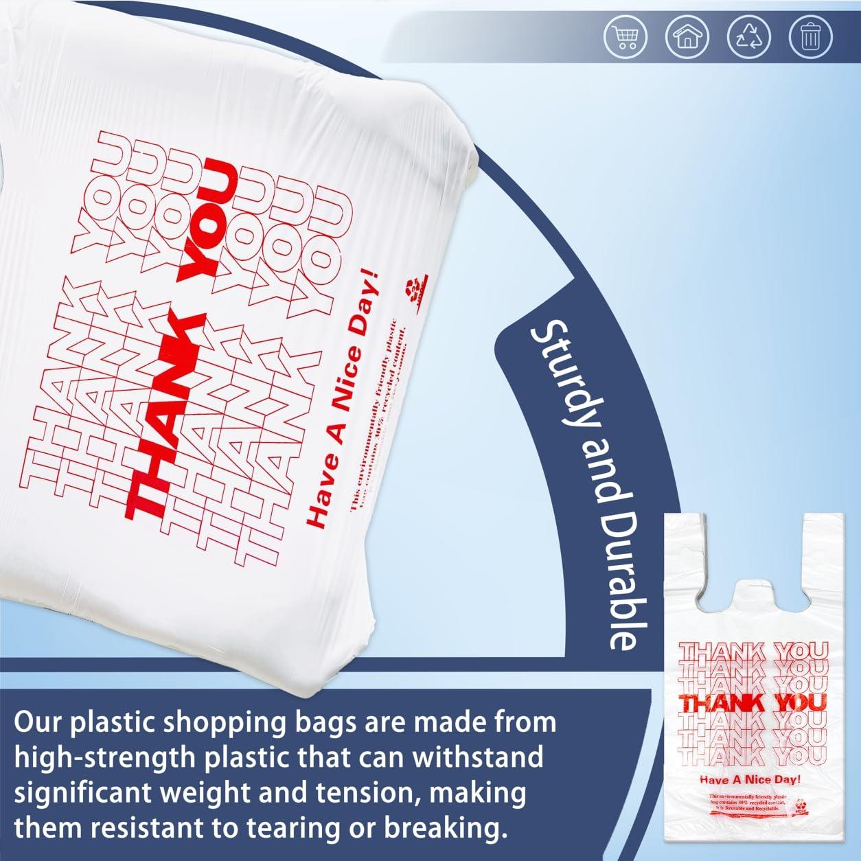 YoYoRain White Thank you T shirt bag, Grocery shopping bag Reusable and Disposable Supermarket Bag 11''x6''x21'' 100PCS - Image 5