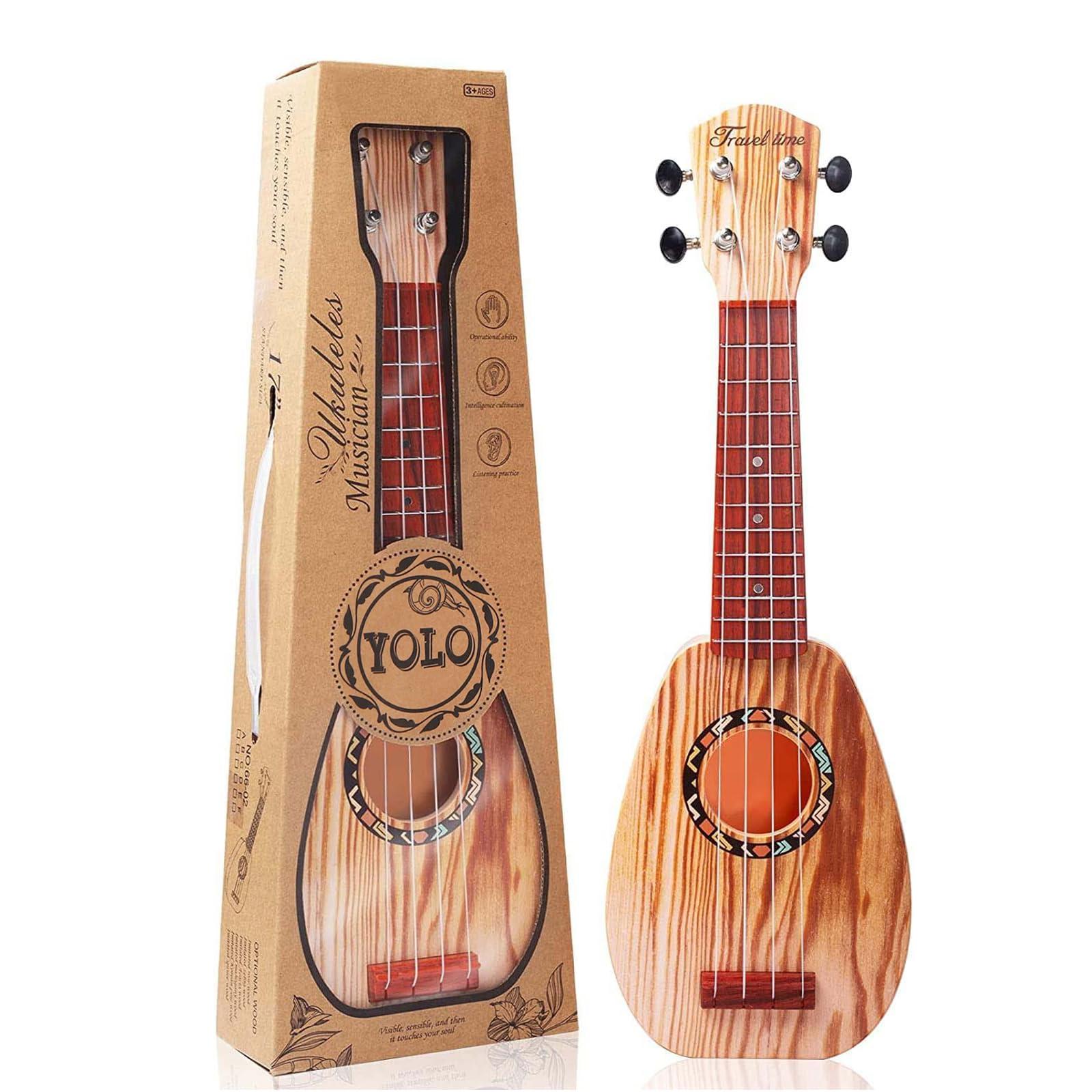 YOLOPLUS+ 17 Inch Kids Ukulele Guitar Toy 4 Strings Mini Children Musical Instruments Educational Learning Toy for Toddler Beginner Keep Tone Anti-Impact Can Play with Picks/Strap/Primary Tutorial