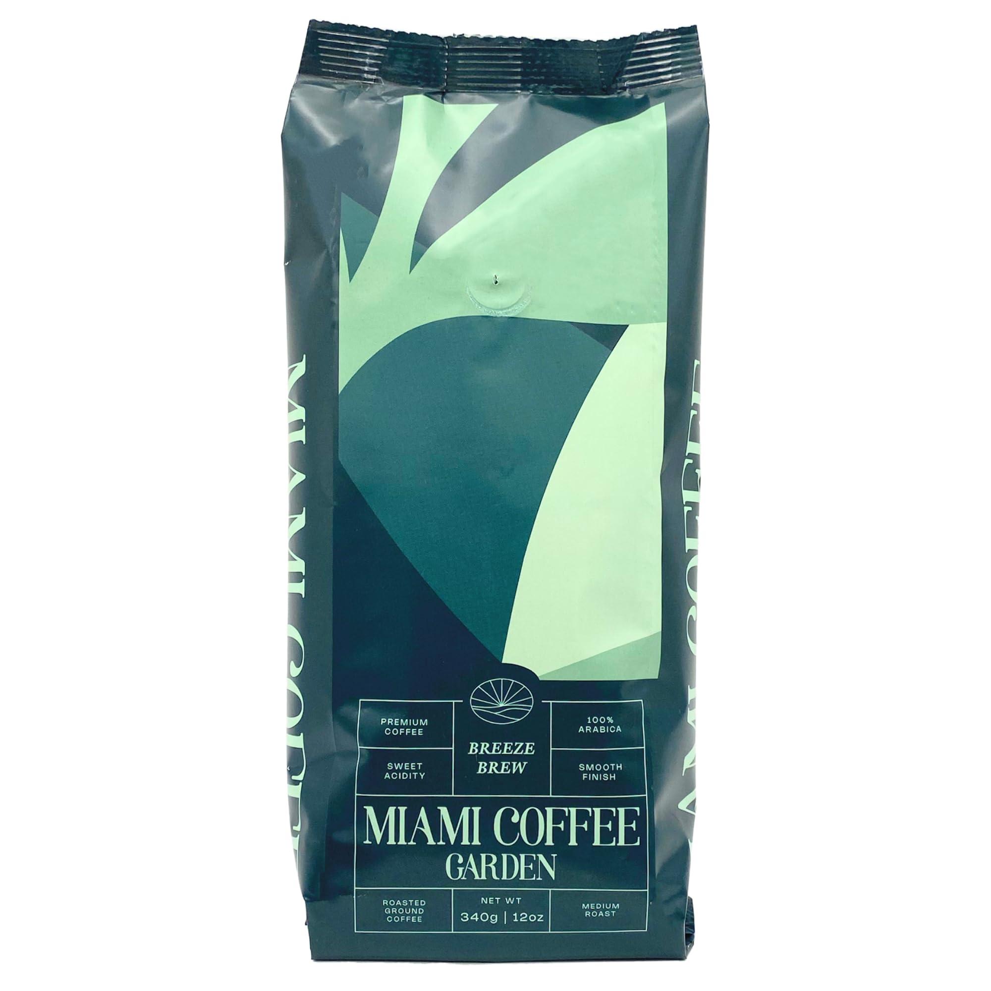Miami Coffee Garden Breeze Brew, Brazilian Premium Ground Coffee, Rich and Balanced, 100% Arabica, Low Acid, Fitnest Coffee Regions in Brazil, Medium Roast, 12oz