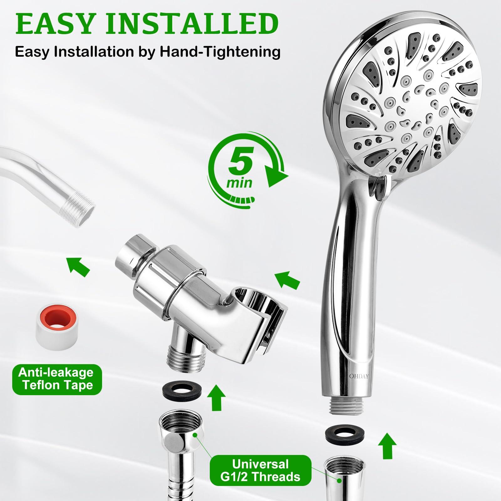 High Pressure Shower Head with Handheld - OHDAY® 6-Mode Powerful Showerhead with 70'' Stainless Steel Hose, Adjustable Bracket and Built-in Power Wash to Clean Tub Tile Pets Bathroom Corner - Image 5