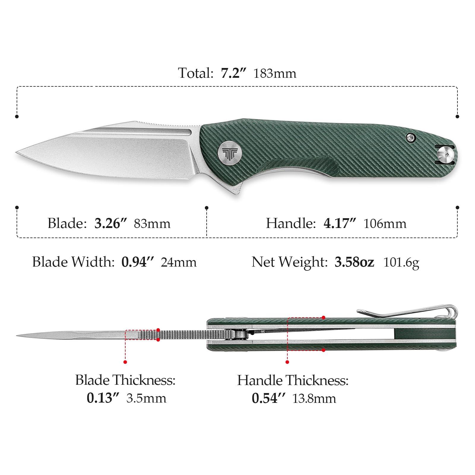 TRIVISA Knives，Pocke Knife with Clip for Camping EDC Tool， Outdoor Folding Flipper Knife for men，G10 Scales，3.26" 14C28N Steel Blade（Stonewash）- Antliae-03GG - Image 2
