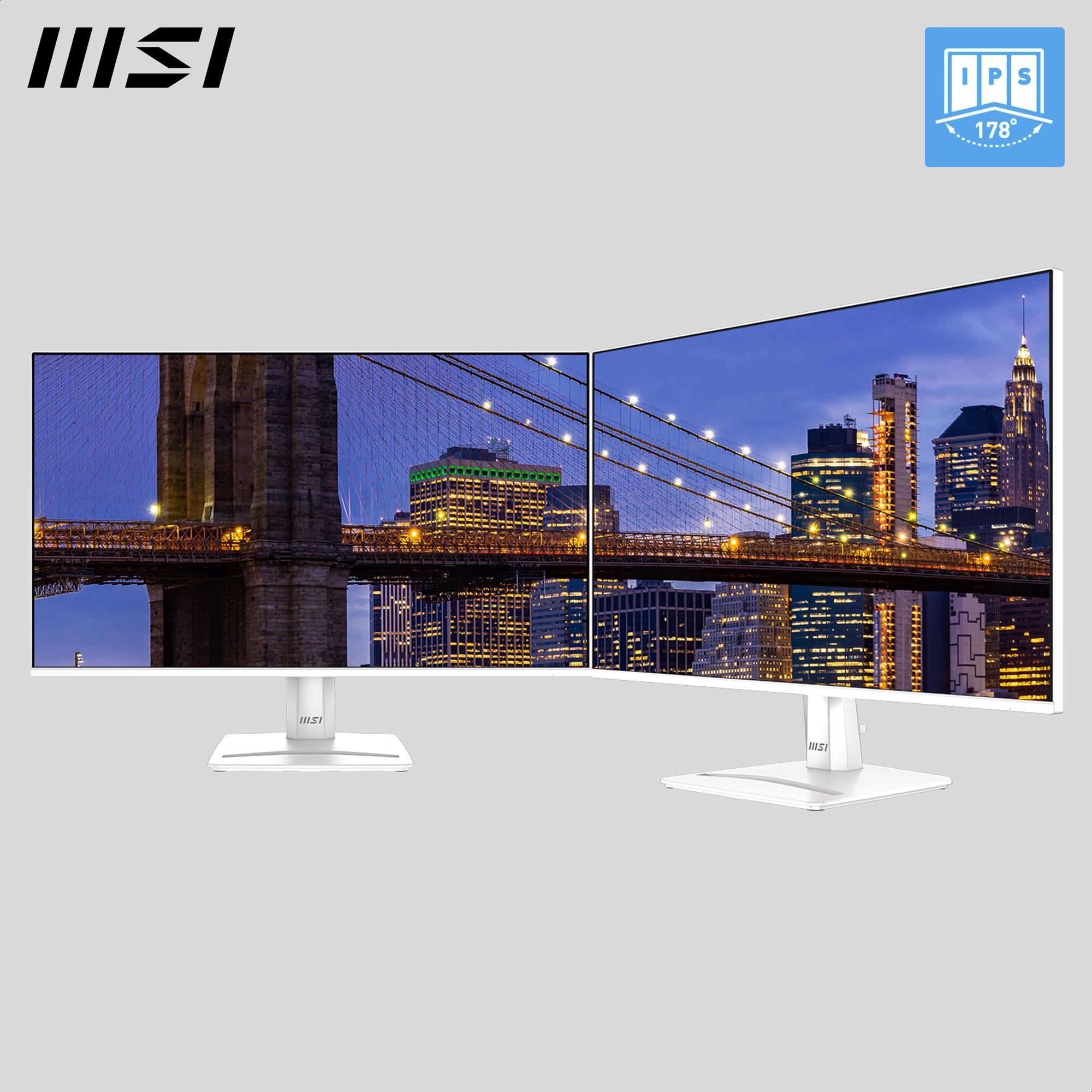 MSI PRO MP275W E2 27-inch IPS 1920 x 1080 (FHD) Gaming Office Monitor, 120Hz, Free-Sync, HDMI, DisplayPort, VGA Port, VESA Mountable, Tilt, Speaker, 4-Side Slim Bezel 1ms, White - Image 7