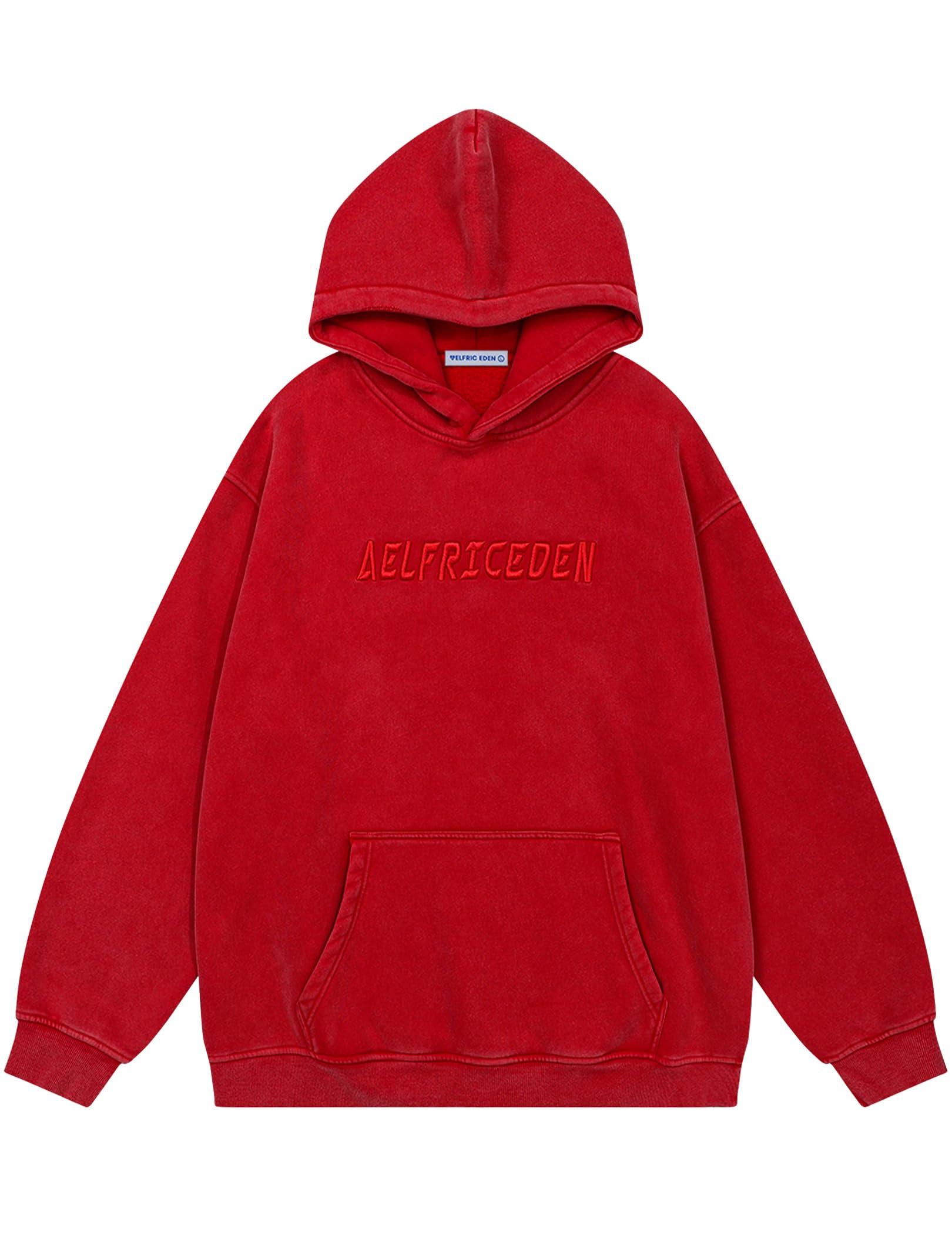 Aelfric Eden Hoodies Mens Acid Wash Hoodie Oversized Vintage Heavyweight Cotton Fleece Hooded Pullover Sweatshirt