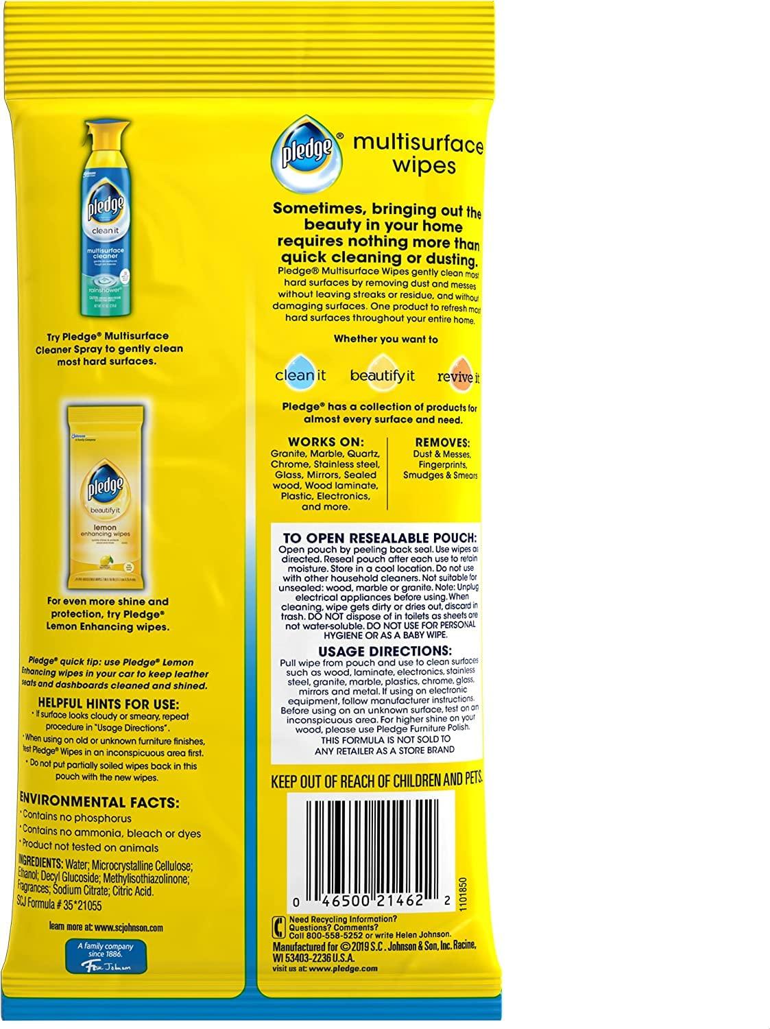 Pledge Multi-Surface Furniture Polish Wipes, Works on Wood, Granite, and Leather, Cleans and Protects, Fresh Citrus - Pack of 6 (150 Total Wipes) - Image 7