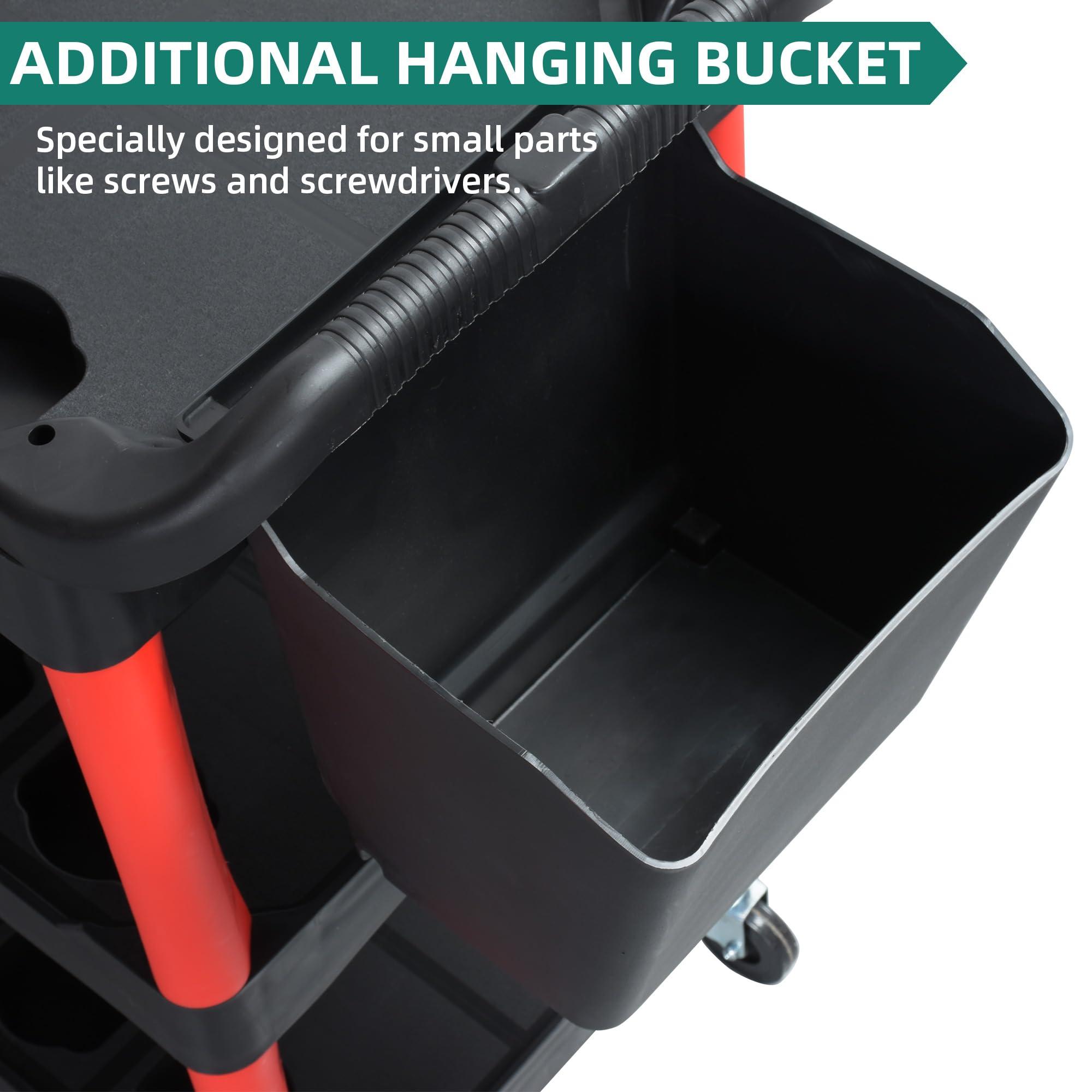 YITAHOME Auto Detailing Cart with Wheels, 3 Tier Rolling Detail Cart with Long Hanging Plate & Hooks & Hanging Bucket, Car Wash Organizer Cart for Detailers Garage, Workshop, Repair Shop, Storage Tool - Image 4