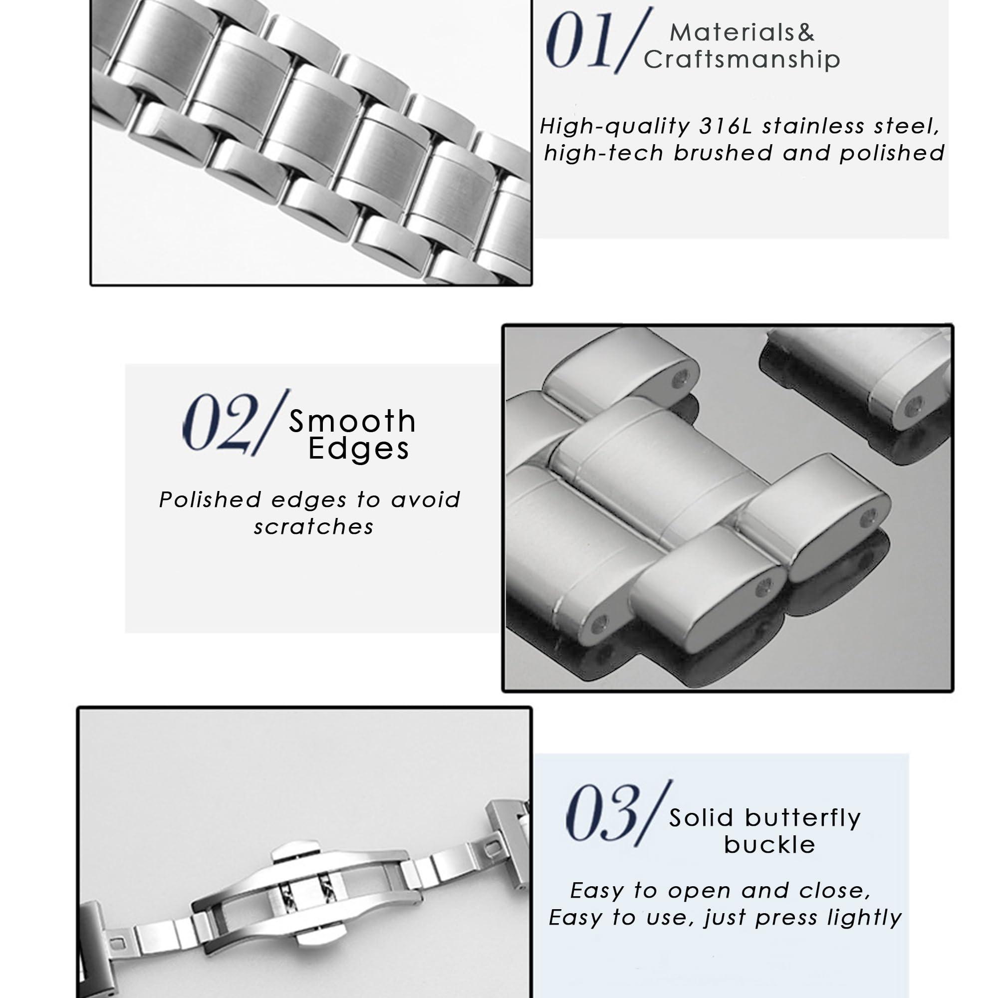 Gheper Metal Watchband Compatible with Samsung Galaxy Fit3[2024] SM-R390 Smartwatch Accessory 316L Stainless Steel Protective Frame Case Design Replacement Wrist Strap Bracelet for Women Men - Image 4