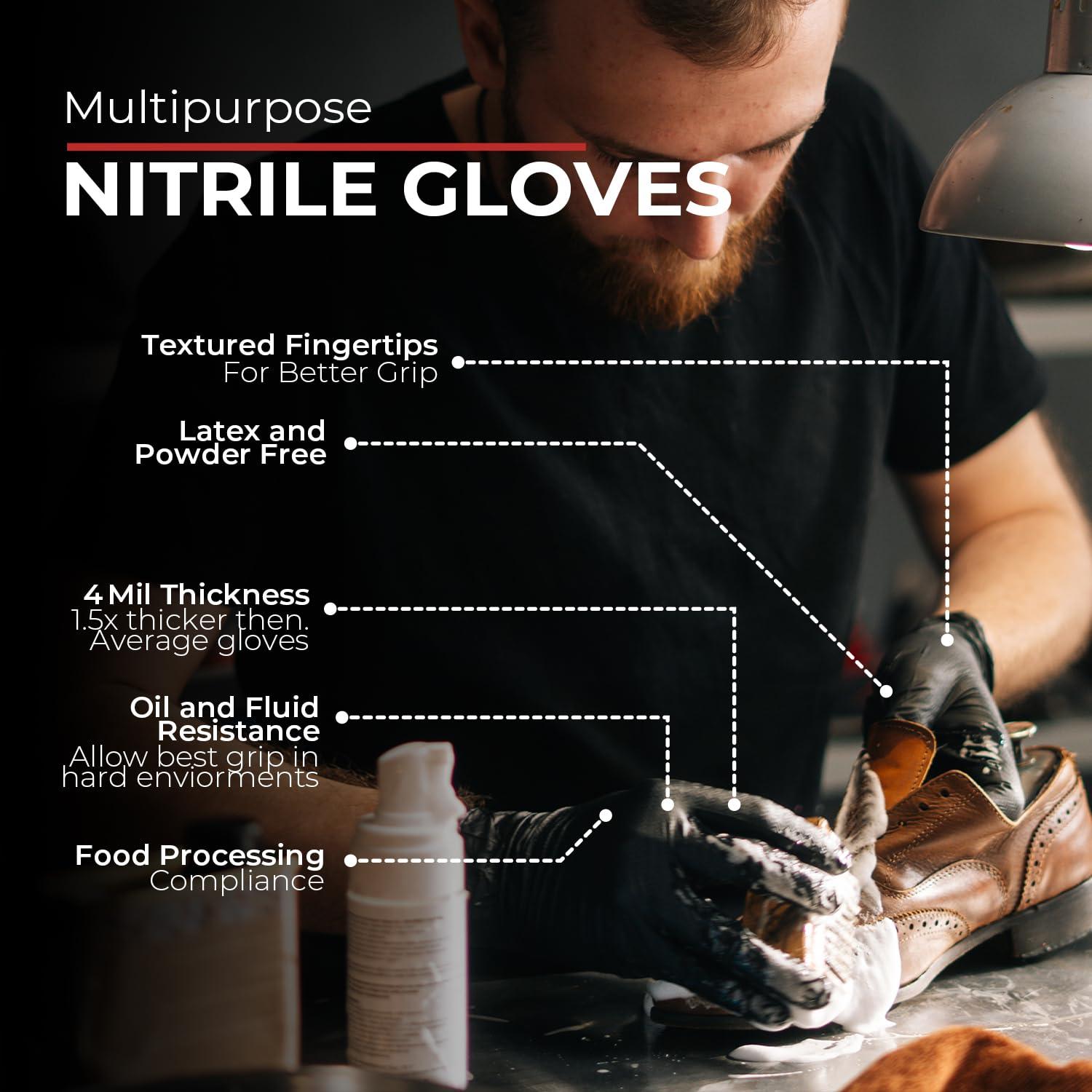 London Labs Black Nitrile Gloves Disposable Latex Free & Powder Free, 4 Mil Rubber Glove, Cleaning, Cooking, Mechanic(XS-XXL) - Image 5