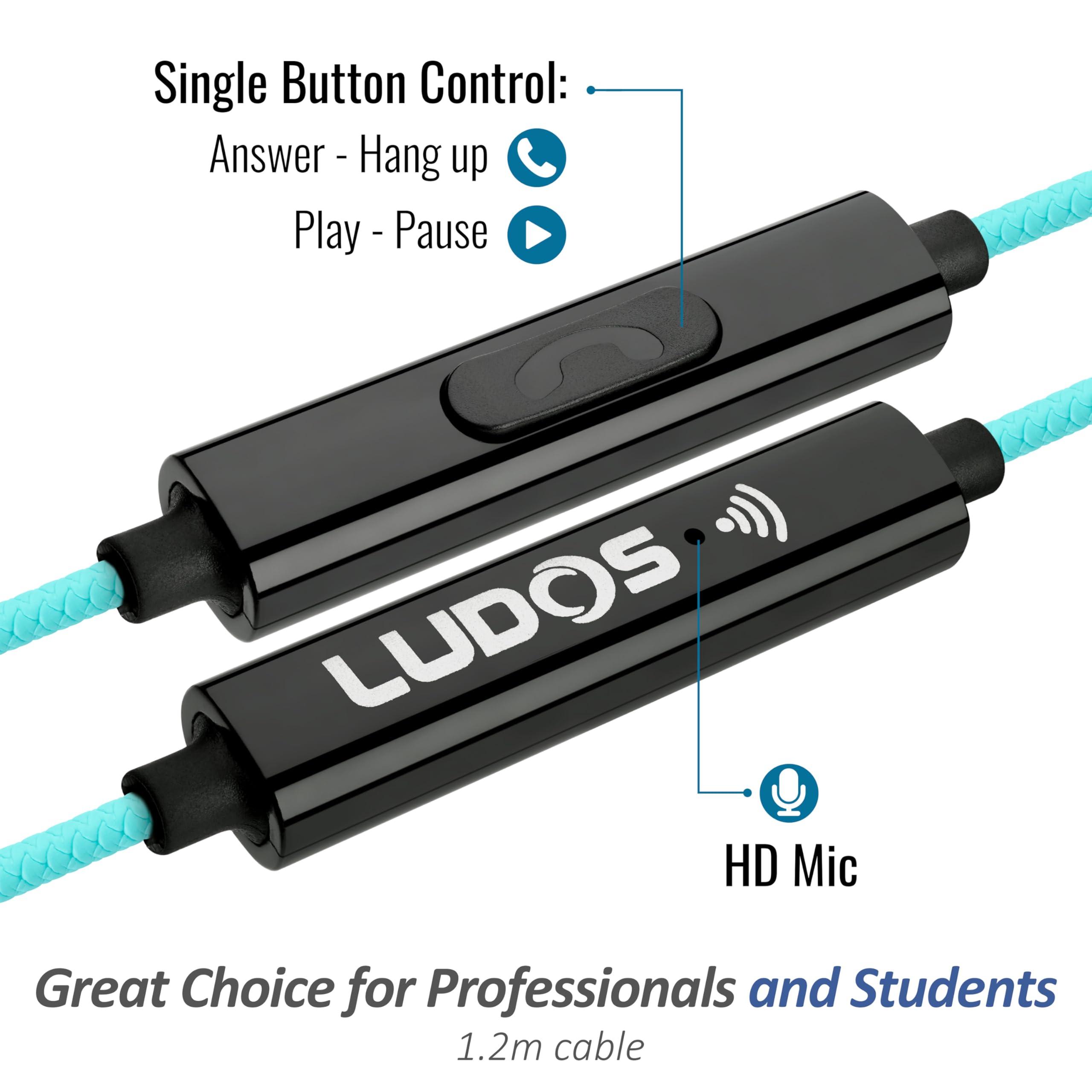 LUDOS Clamor Wired Earbuds in-Ear Headphones, 5 Years Warranty, Earphones with Mic, Noise Isolating Ear Buds, Memory Foam for iPhone, Samsung, School Students, Kids, Women, Small Ears - Turquoise - Image 2