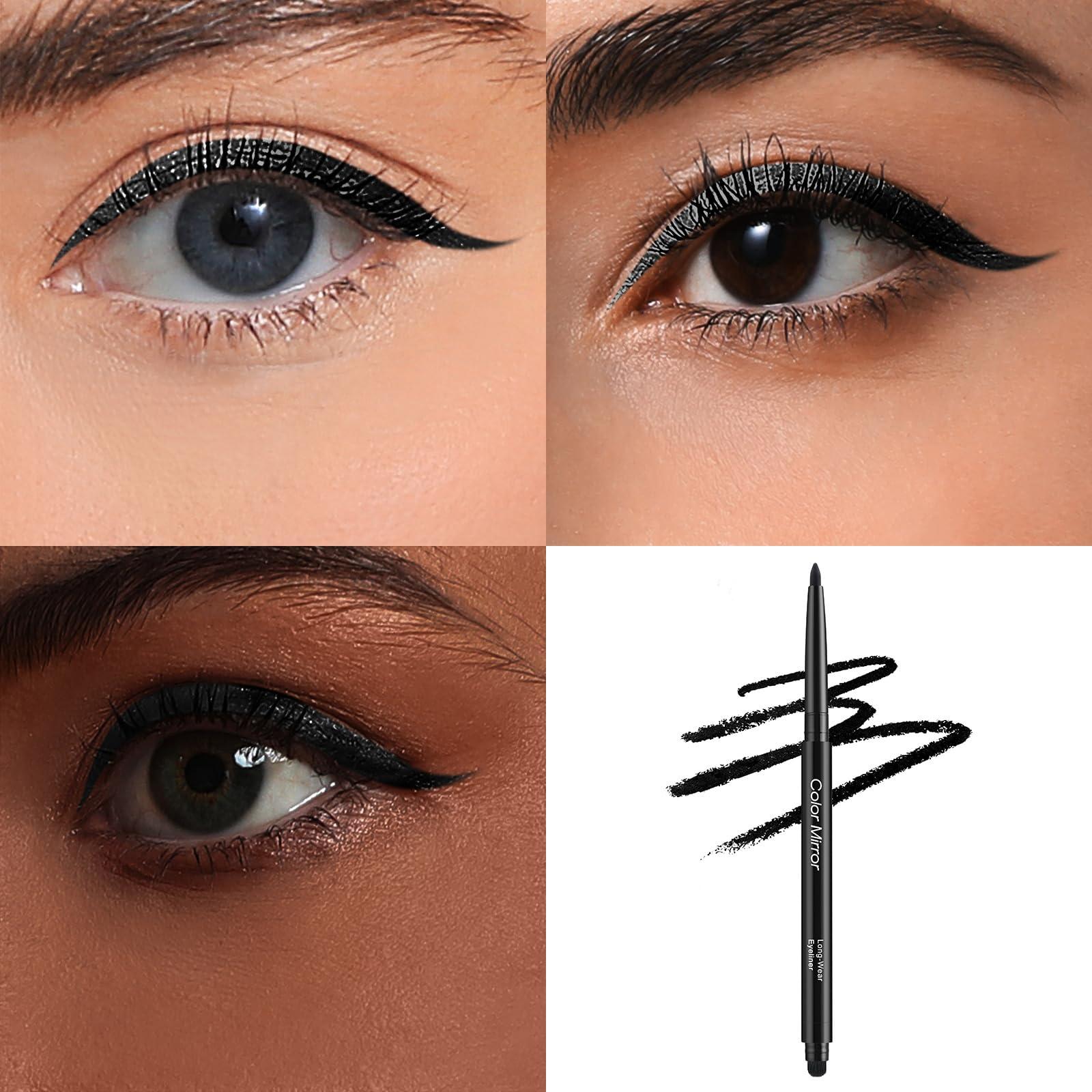 Color Mirror Smudge Proof Eyeliner, Waterproof Retractable Eye liner with Brush, Matte and Shimmer Eyeliner Pencil, Creamy Texture, Long lasting & Smooth(01 Black Matte) - Image 2