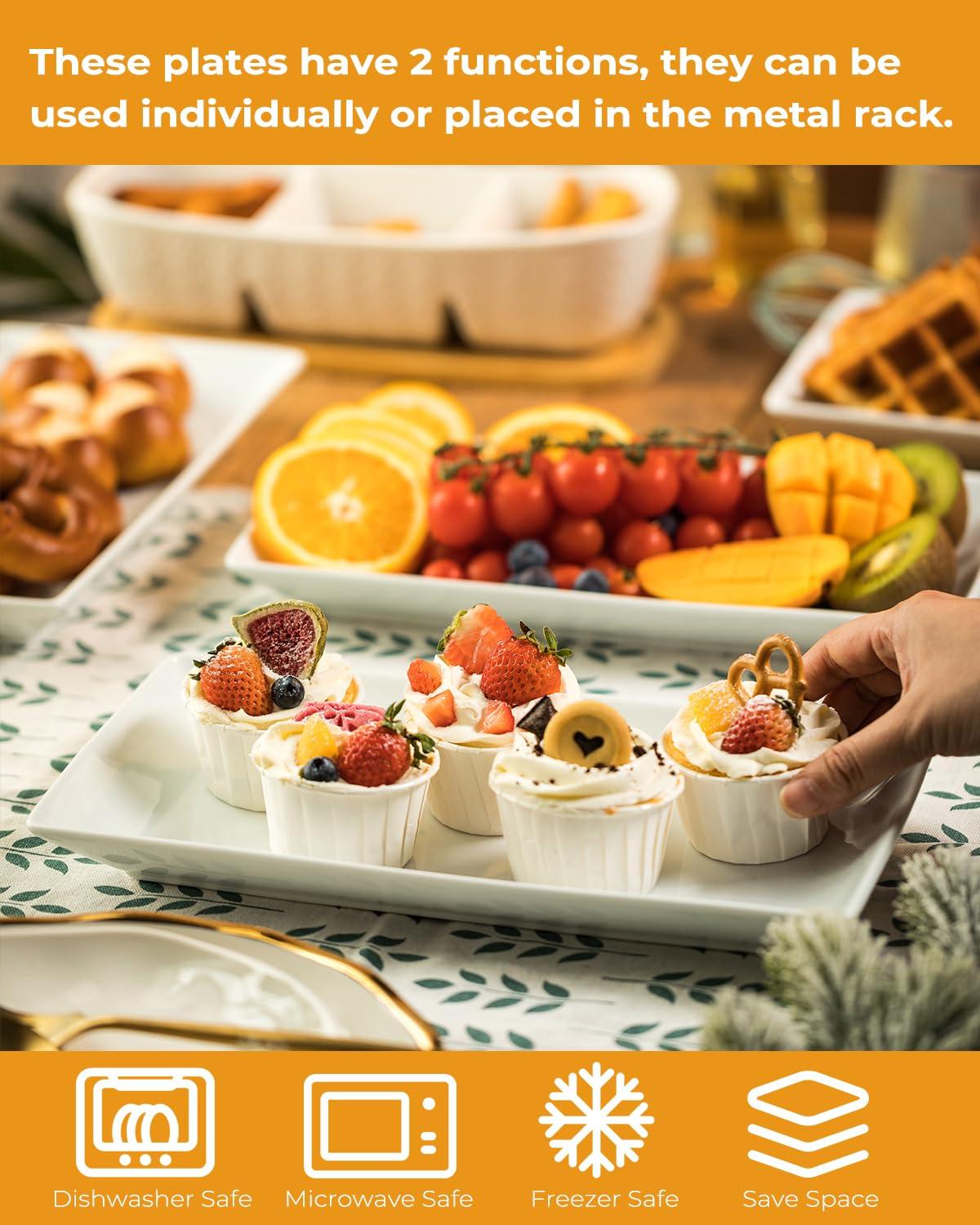 LAUCHUH 3 Tier Serving Stand Porcelain Serving Platter Tier Serving Trays with Collapsible Sturdier Rack, Serving Dishes and Platters for Valentine's Day, Christmas, Entertaining, Gold, 12 Inch - Image 5