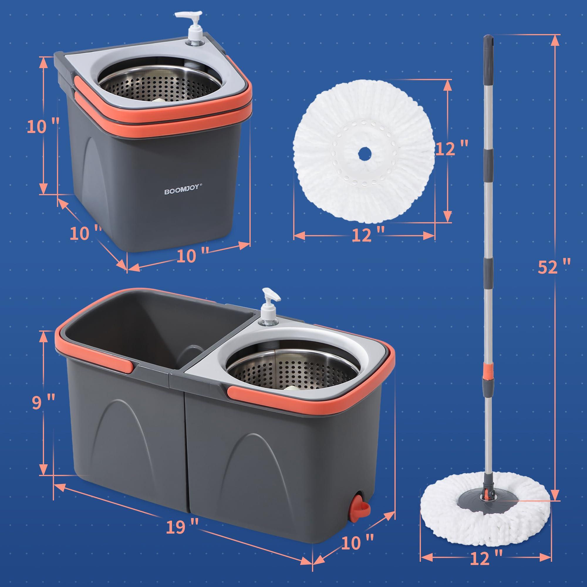 BOOMJOY Spin Mop and Bucket, Mop and Bucket with Wringer Set for Home, Easy Wring for Floor Cleaning with 6 Microfiber Replacement Refills - Image 2