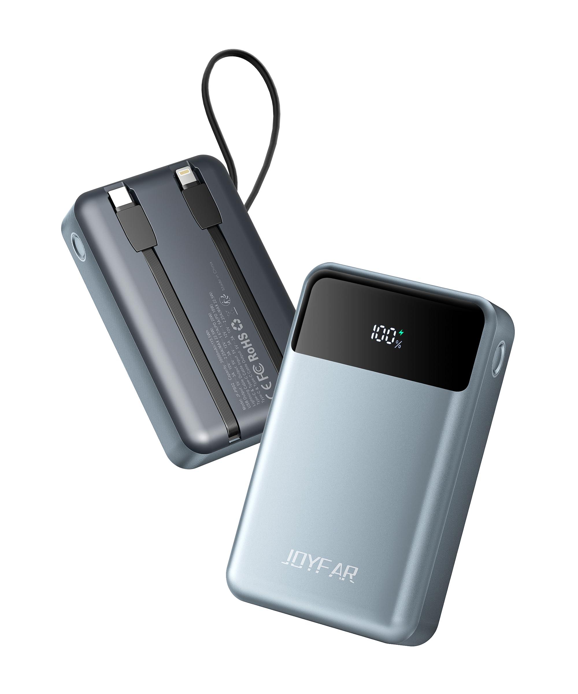 JOYFAR Portable-Charger-Power-Bank Travel Essentials Battery Pack USB C 30000mAh Built in Cable 22.5W Phone Fast Charging Powerbank Compatible with iPhone 16 15 14 13 12 11 iPad Samsung Google Xiaomi