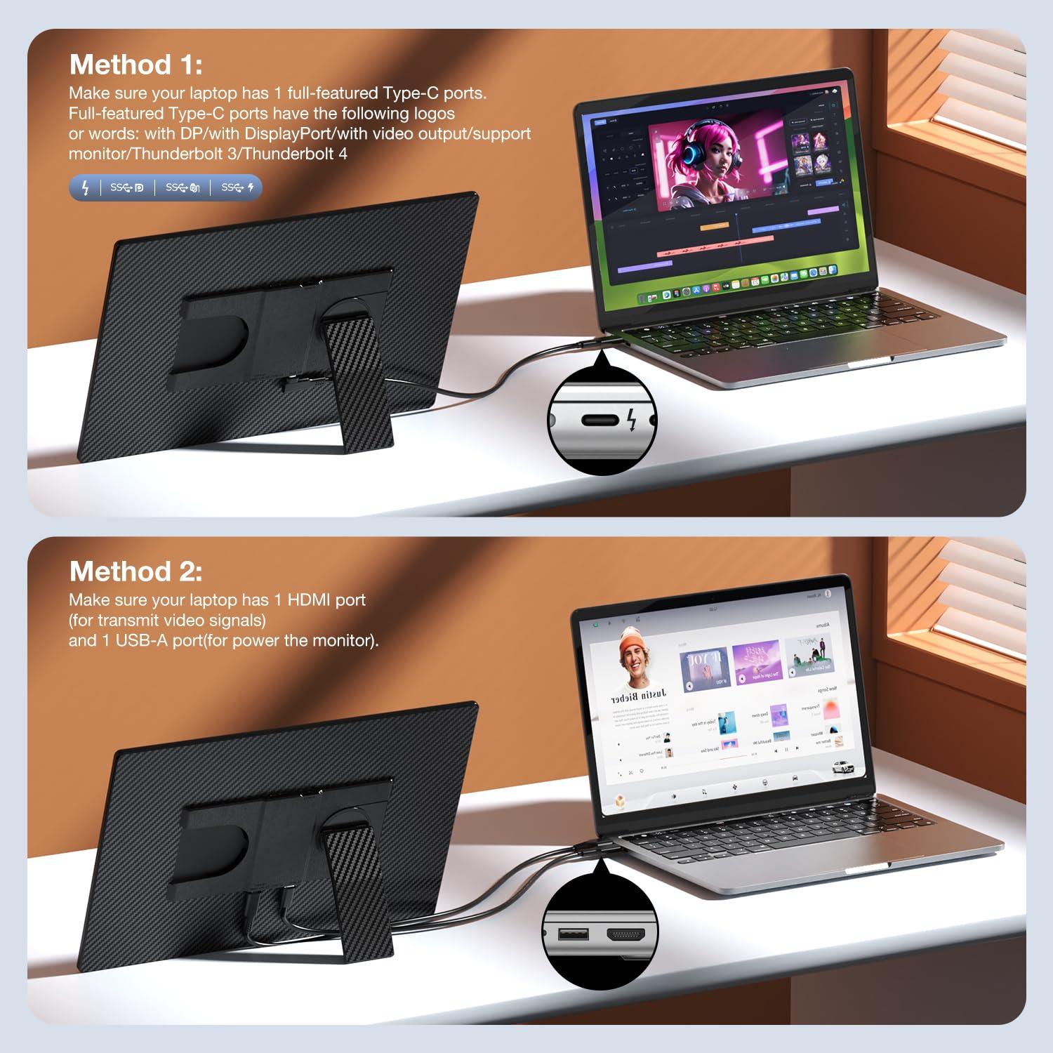 FLYTOCCA Portable Monitor, 16 Inch FHD 1200P, 360° Rotating Detachable Stand, Plug&Play Travel Monitor for Laptop, Ultra-Thin Zero Frame, Premium Smart Cover, Portable Screen for Laptop/PC/Mac - Image 5