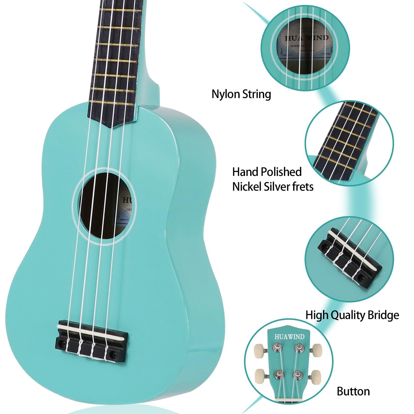 HUAWIND Soprano Ukulele For Beginners Four String Hawaiian Ukelele Start Pack Light Blue Ukelele - Image 6