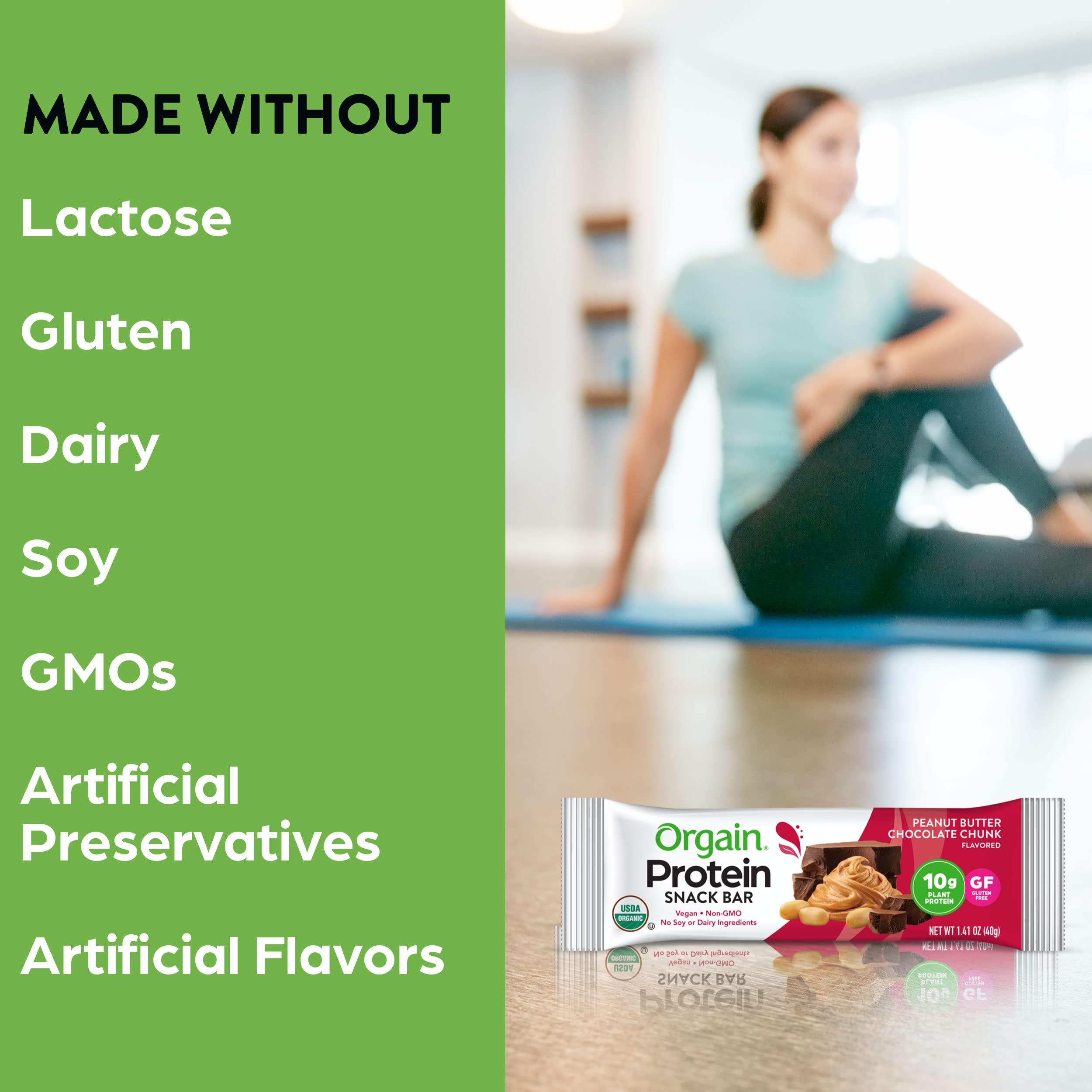 Orgain Organic Vegan Protein Bars, Peanut Butter Chocolate Chunk - 10g Plant Based Protein, Low Calorie Healthy Snacks, No Lactose or Soy Ingredients, Gluten Free, Non-GMO - 1.41 Oz (Pack of 12) - Image 5