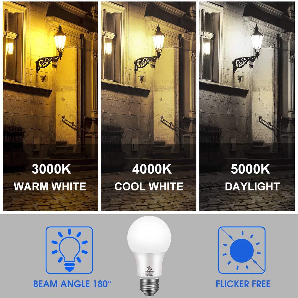 Energetic 4-Pack Dusk to Dawn LED Outdoor Light Bulb, 60 Watt Equivalent(6W), 800LM, Daylight 5000K, E26 Base, Automatic On/Off Sensor Light Bulb for Porch, Hallway, Garage, ETL Listed - Image 4