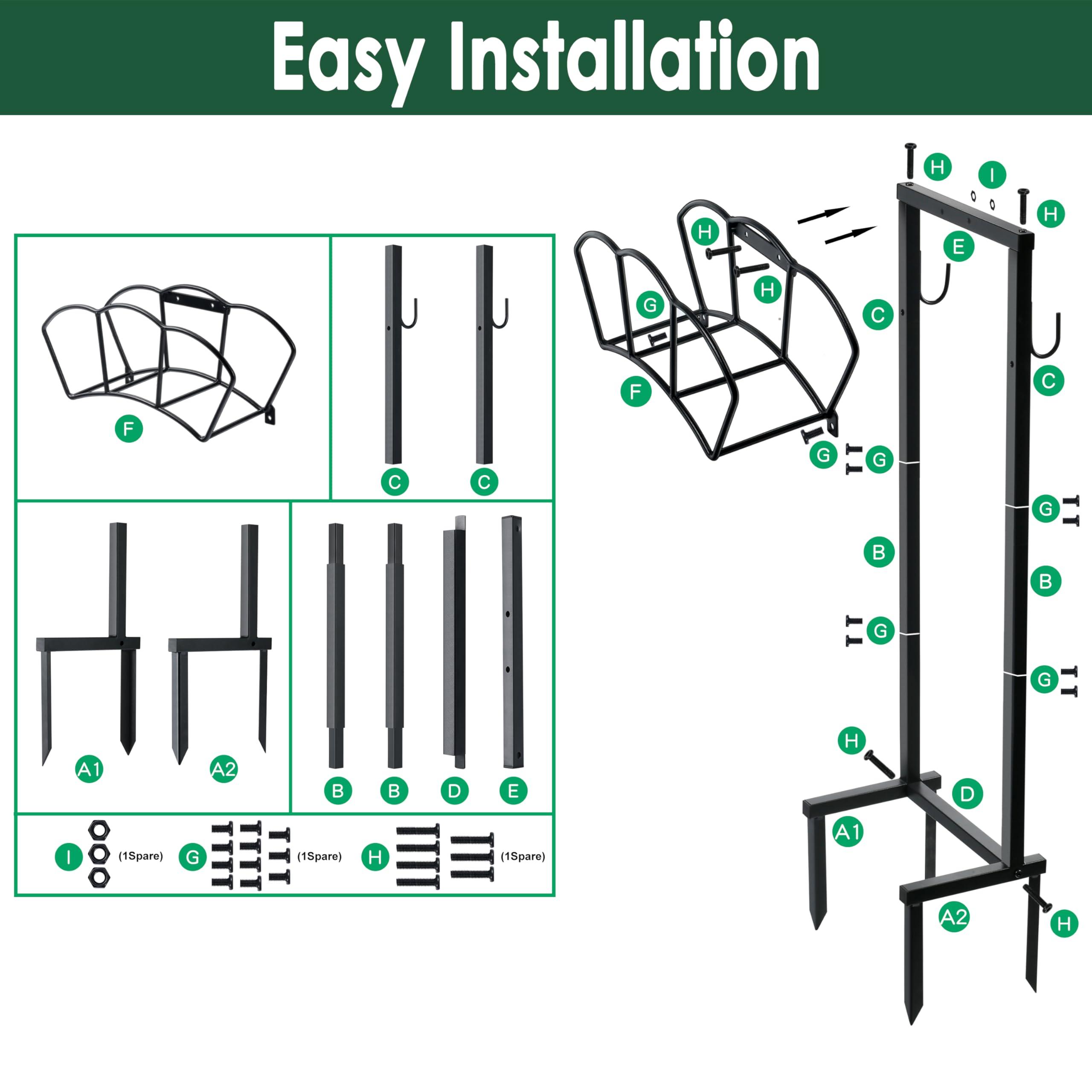 EONFAY Garden Hose Holder, Heavy Duty Water Hose Holders, Sturdy Metal Hose Stand, Hose Organizer, Water Hose Hanger Rack, Hose Reel Storage Stake hold 150Ft Water Hoses, for Patio, Lawn, Garden - Image 7