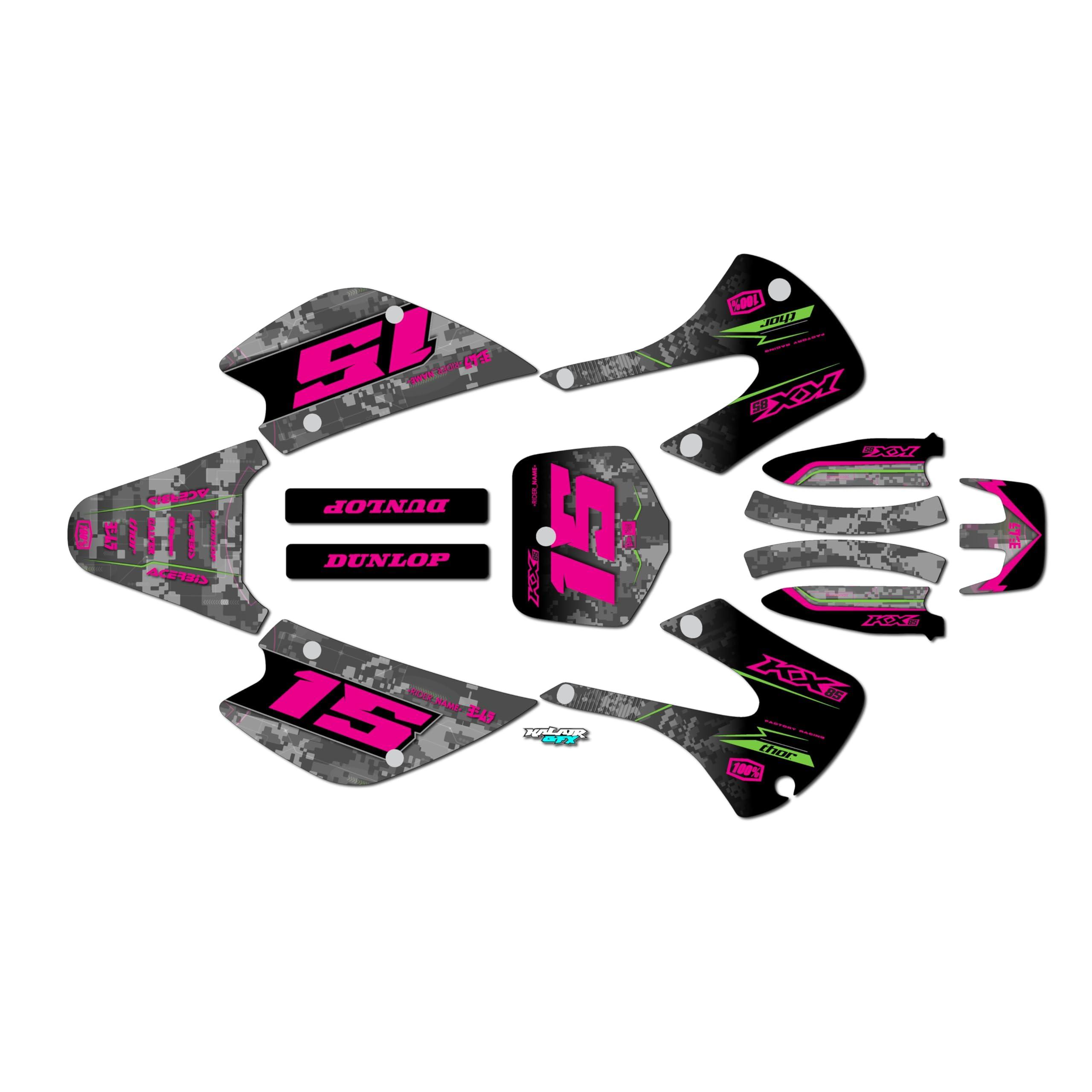 Kalair GFX Graphics Kit for Kawasaki KX 85 (2001-2013) CYBERWARE Series Magenta 09 Mil - Dirt bike Custom Racing Graphics Decals Stickers Kit, no-plastics - Image 2