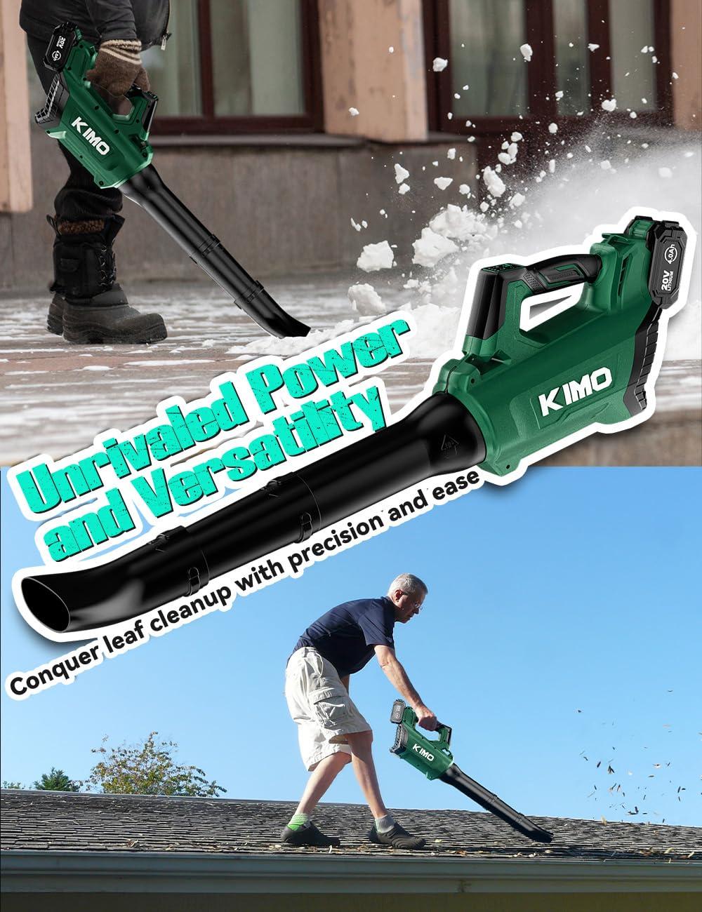 KIMO Leaf Blower Cordless with Battery and Charger, 650CFM 160MPH, Turbo Mode and 4 Speeds, Brushless Motor, 2 Pack 4000mAh Battery Powered Leaf Blowers for Lawn Care, Shoulder Strap, 3 Extended Tube - Image 9