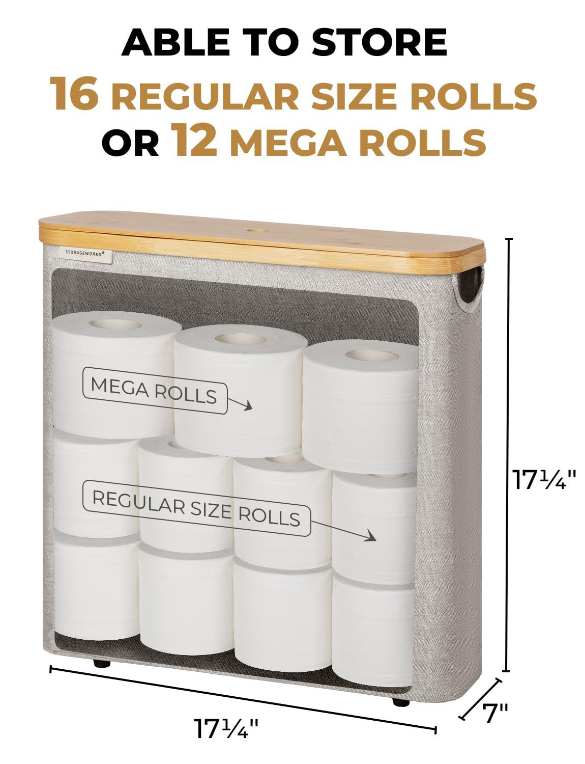 StorageWorks Large Toilet Paper Storage Basket, Papers Container with Bamboo Lid, Toilets Holder for Up to 12 Mega or 16 Regular Size Rolls, Organizer for Bathroom, Grey, 1 Pack - Image 3