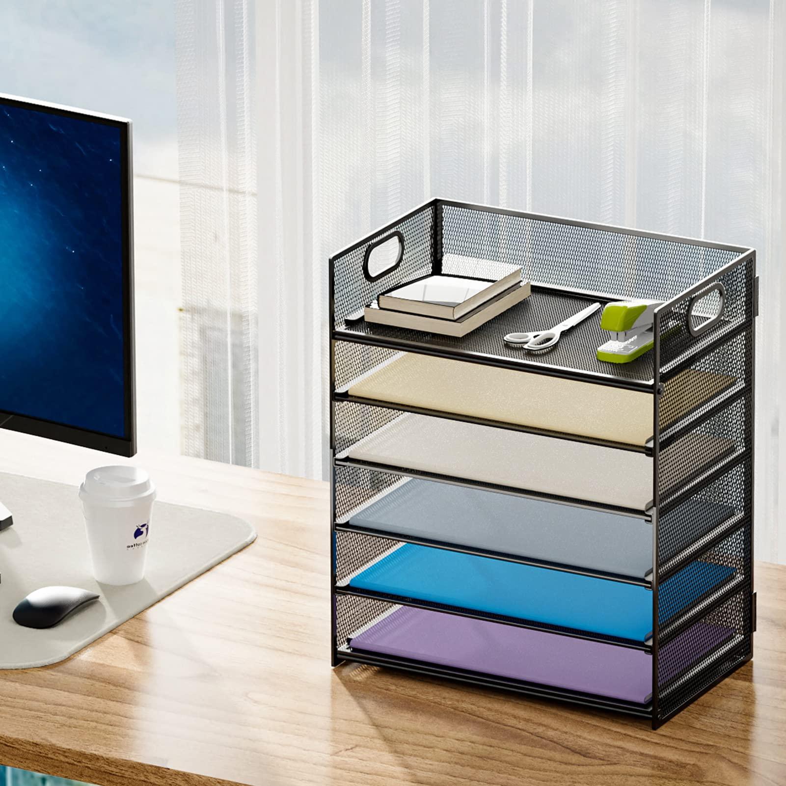 Marbrasse 6 Tier Paper Organizer Letter Tray - Mesh Desk File Organizer with Handle, Paper Sorter Organizer for Letter/A4 Office File Folder Holder - Black - Image 2
