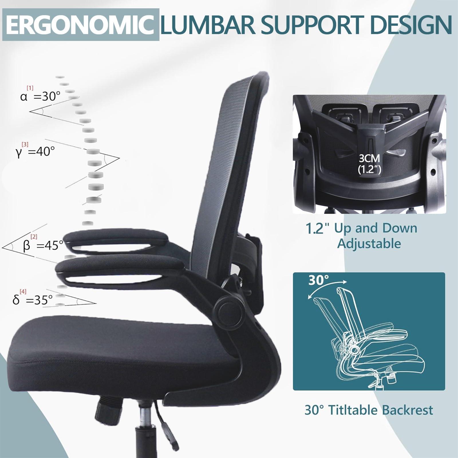 KLASIKA Desk Chairs with Wheels, Ergonomic Mesh Office Chair Adjustable Height and Swivel Lumbar Support Home Office Chair with Flip Up Armrests (8PK) - Image 8