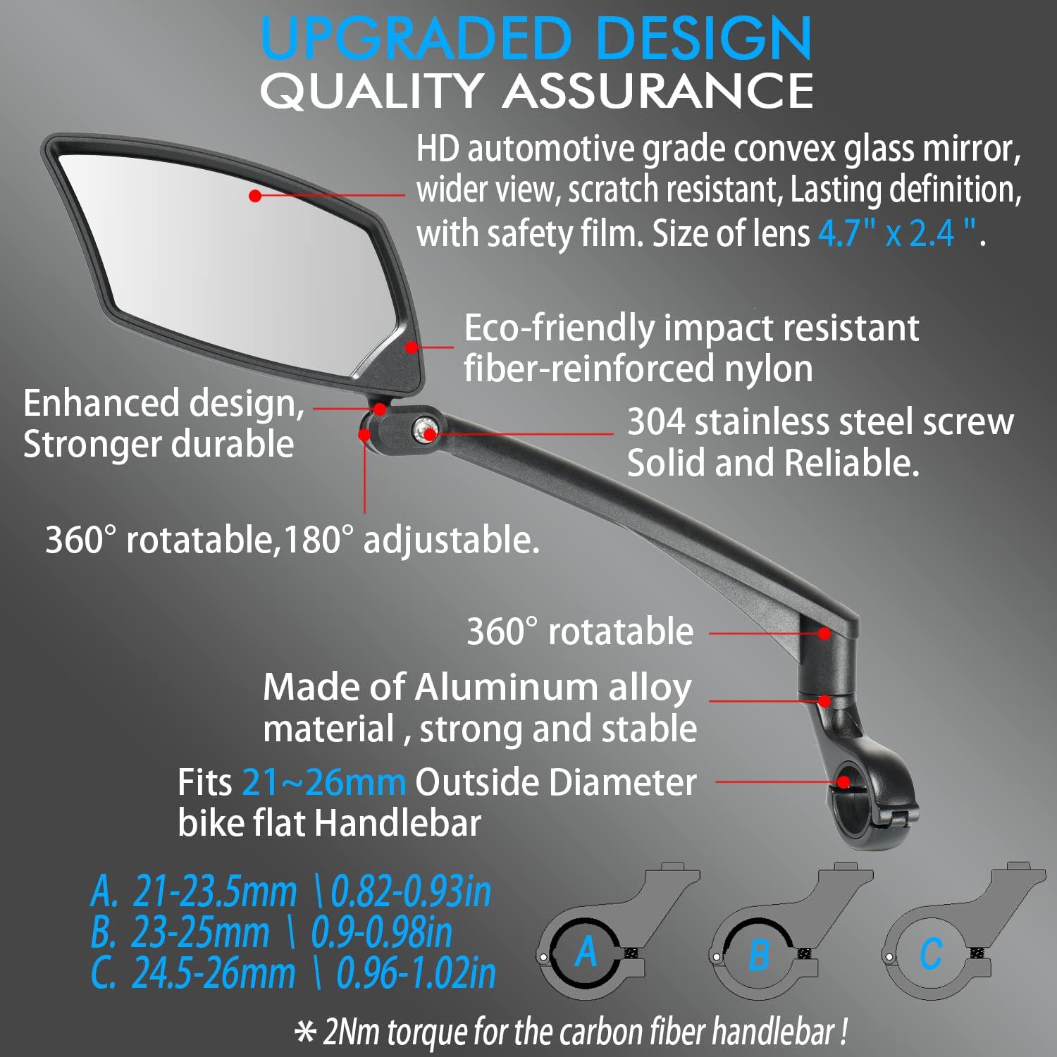 BriskMore Handlebar Bike Mirror, Scratch Resistant Glass Lens, Ajustable and Rotatable Safe Rearview Bicycle Mirror - Image 3