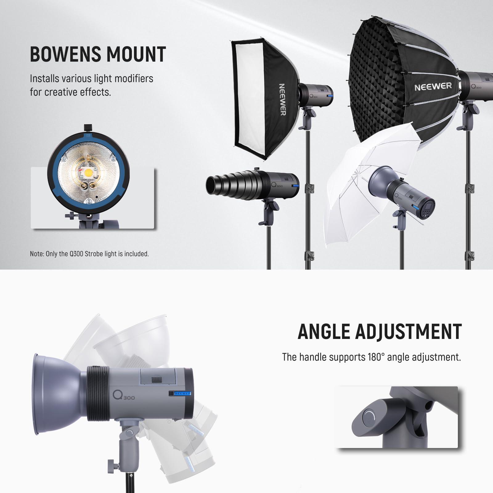 NEEWER Q300 300Ws 2.4G Outdoor Studio Flash with Q Compact Wireless Trigger, 7800mAh Li ion Battery Powered Strobe Light Photography Cordless Monolight with 1000 Full Power Flash 0.4~2.5s Recycle - Image 7