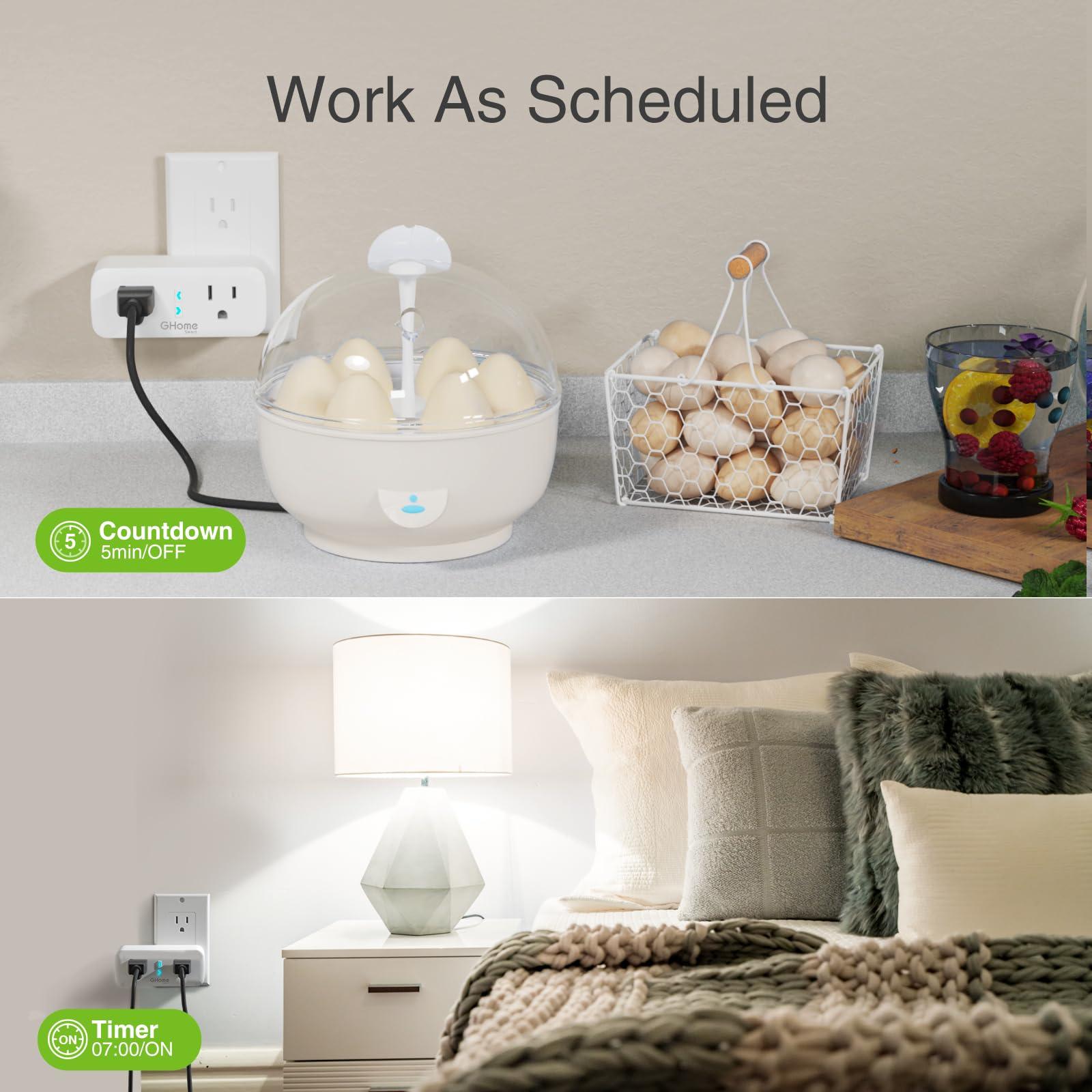 GHome Smart Plug Outlet Extender 15A, WiFi Smart Plugs Compatible with Alexa and Google Home, Smart Surge Protector Outlet with Remote Control and Timer, Dual Sockets, No Hub Required, White, 2 Pack - Image 5