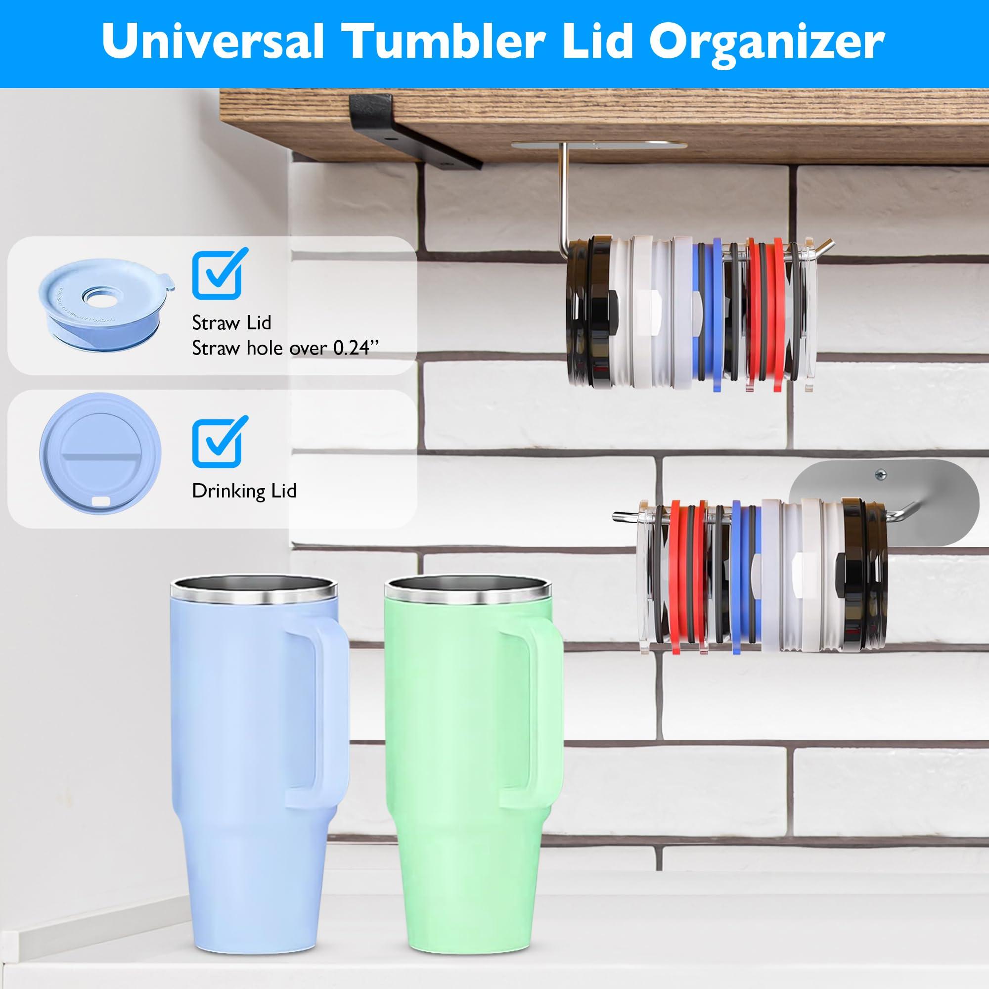 2 Pack Tumbler Lid Organizer, Space Saving Cup Lid Organizer Hook, Cup Lid Organizers Inside Cabinet, Lid Holder for Cups, Self-Adhesive or Drilling Tumbler Lid Storage Hook for Kitchen Organizers - Image 6