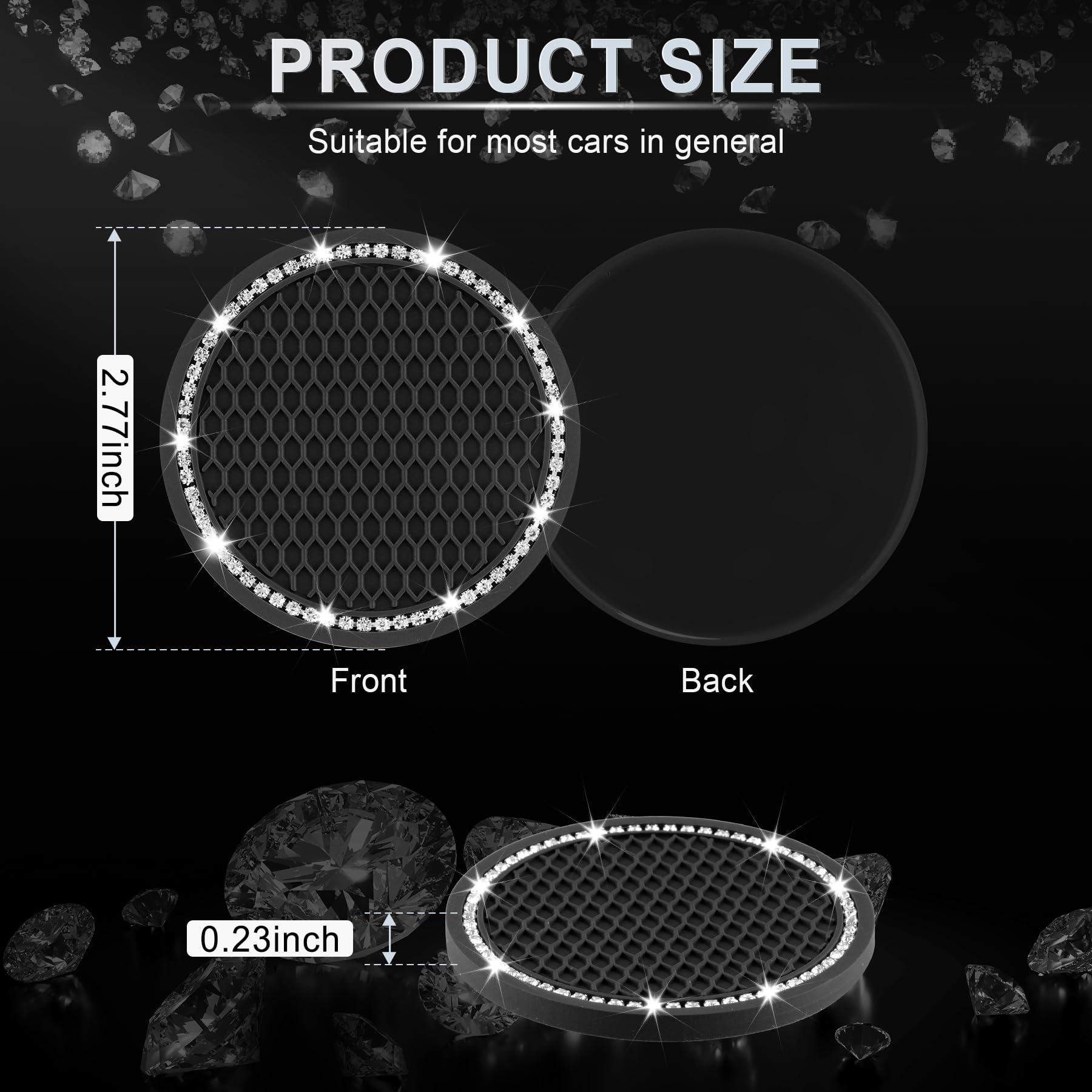 JUSTTOP Car Cup Holder Coaster, Insert 2 Pack Universal Auto Anti Slip, Bling Crystal Rhinestone Car Interior Accessories-Black - Image 2