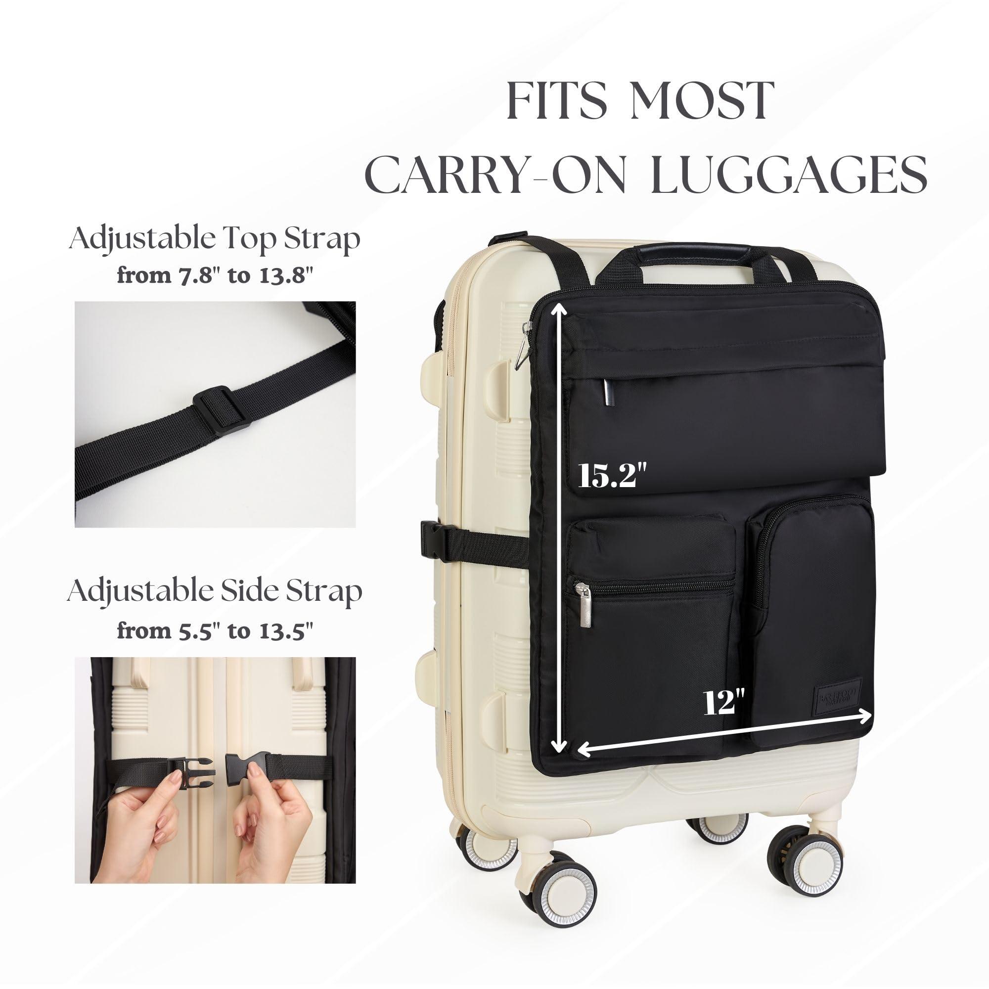 Over Luggage Organizer for Carry On Bag or Suitcase with Storage Pockets, 16” Laptop Sleeve with Handle, Travel Accessories Bag, Slide On Luggage Harness with Adjustable Straps (Black) - Image 4