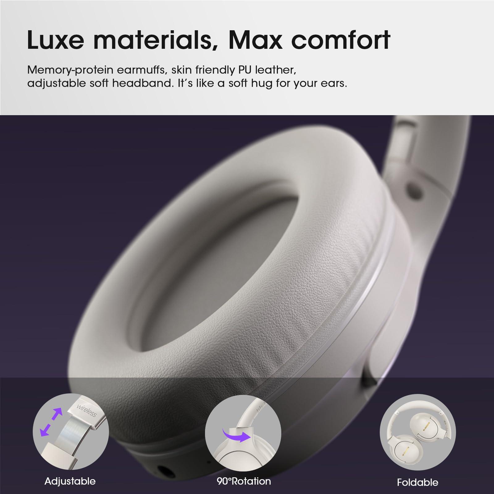 YUMONDEAR Bluetooth Headphones Over Ear, 80H Playtime Wireless Headphone with 3 EQ Modes, Built-in Mic, Deep Bass, HiFi Stereo Foldable Wireless Headset for iPhone PC Travel Workout (Light Gray) - Image 8