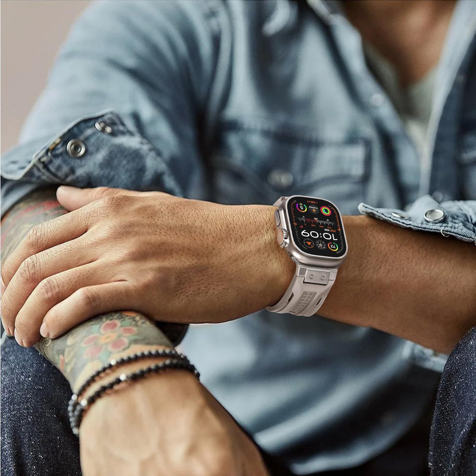 Bandletic R-Steel and 3 Pack R-Lite Fit Silicone Band, Speciall Designed for Apple Watch Ultra Bands for Men - Image 5