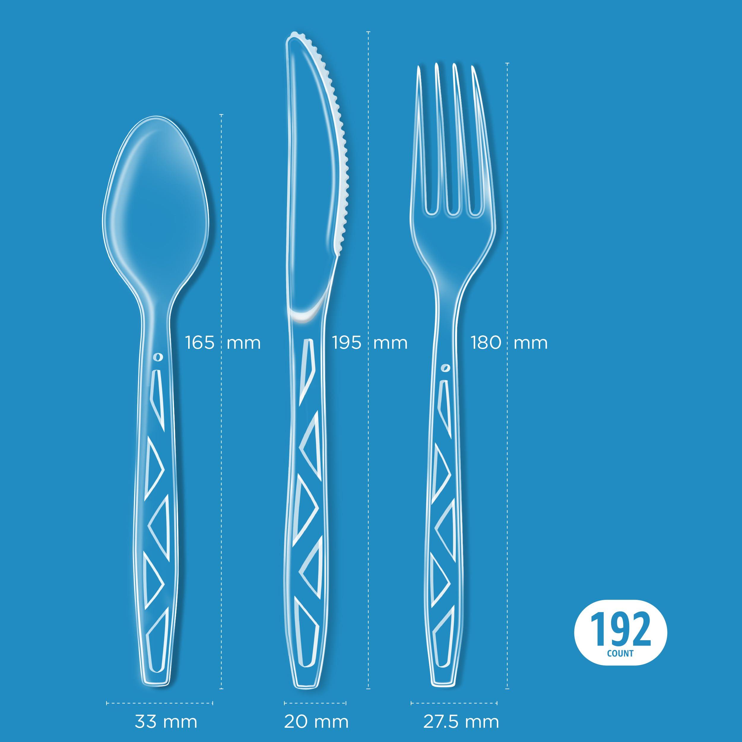 Amazon Basics Disposable Clear Assorted Cutlery Set, Premium Quality, 192 Count, Large Combo Pack Forks, Spoon and Knives - Image 3
