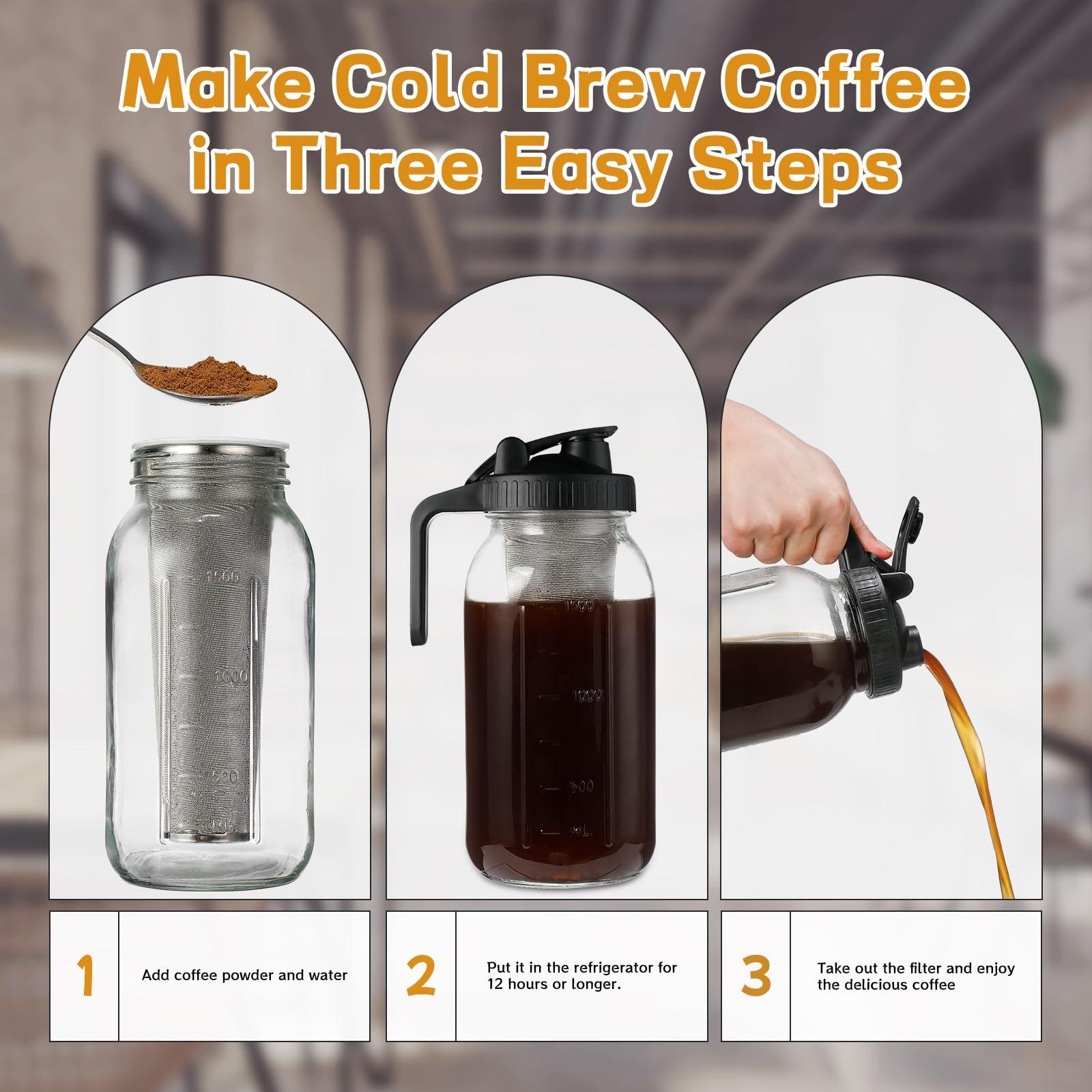 DWTS DANWEITESI Cold Brew Coffee Maker 64 oz,2-Quart Wide Mouth Cold Brew Maker with Stainless Steel Cold Brew Filter-Mason Jar Pitcher with Lid and Spout for Coffee,Iced Coffee Accessories(Black) - Image 5