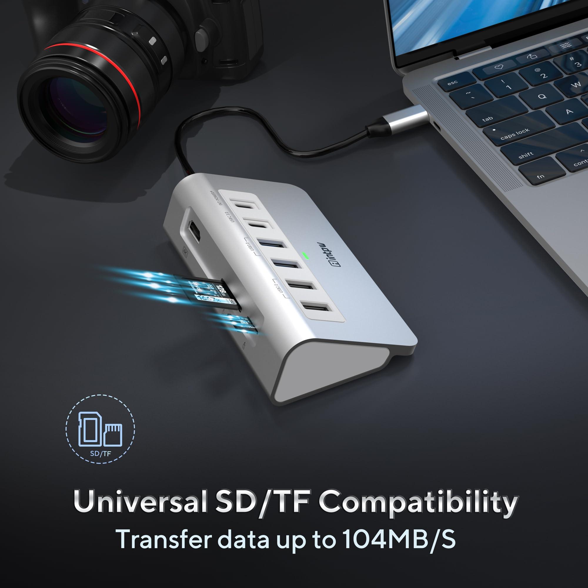 USB C Hub, INTPW 9-in-1 USB C Hub Multiport Adapter with 4K HDMI, PD 100W, Type-C and 2 USB A 3.0 5Gbps, 2 USB A 2.0, SD/TF Card Reader, Aluminum USB Hub for Laptop, iPhone 16/15 Series, MacBook, iPad - Image 7