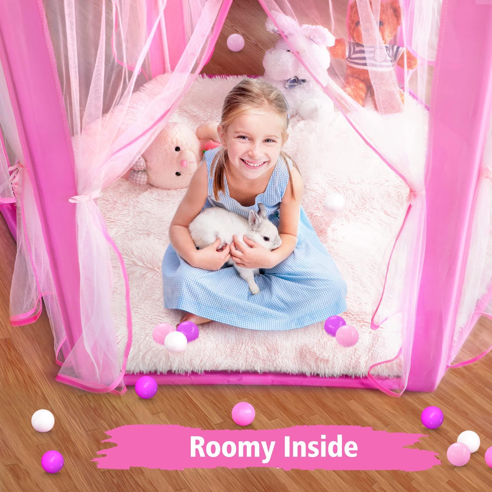 Monobeach Princess Tent Girls Large Playhouse Kids Castle Play Tent with Star Lights Toy for Children Indoor and Outdoor Games, 55'' x 53'' (DxH) - Image 7