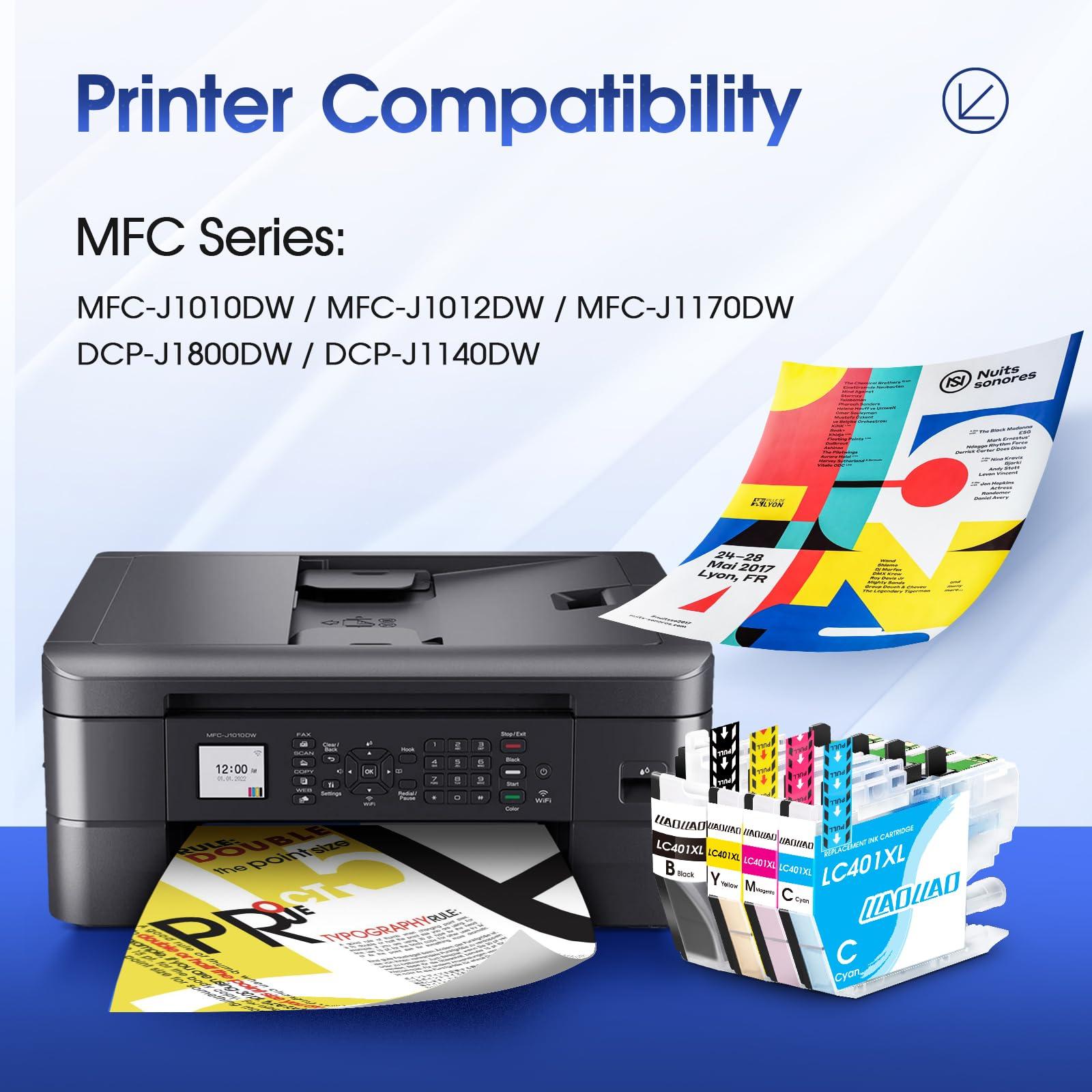 LC401XL Ink Cartridges Replacement for Brother LC401 LC401XL Ink Cartridges for Brother Printer MFC-J1010DW MFC-J1012DW MFC-J1170DW Black Cyan Magenta Yellow (4 Pack) - Image 2