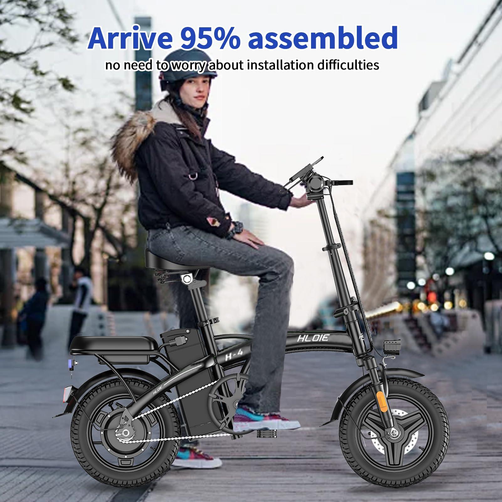 HLOIE Folding Electric Bike for Adults, 400W (Peak 500W) Motor,23MPH Max Speed Foldable Electric Bicycles,14" Ebike, 48V12AH Battery 35 Miles PAS Range Mini E Bikes for Adults and Teens - Image 8