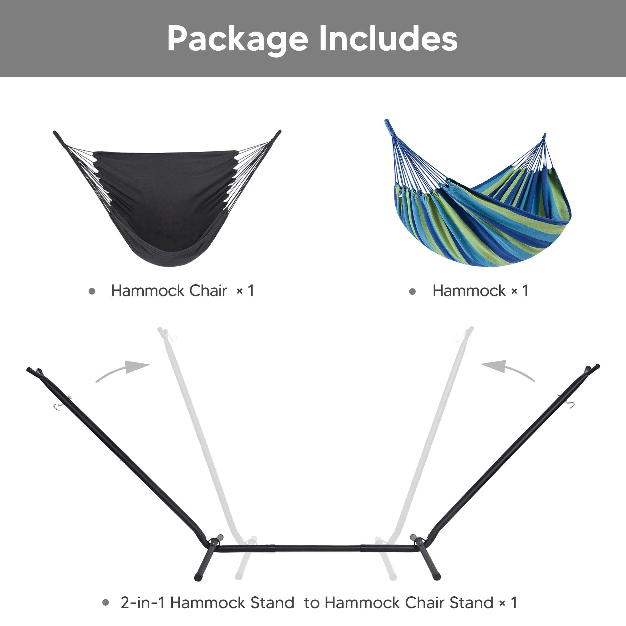 SUNCREAT 2-in-1 Hammocks Hammock Chair with Stand, 475 lbs Capacity, Heavy Duty Two Person Hammock with Stand, Patent Pending, Blue Stripe - Image 4