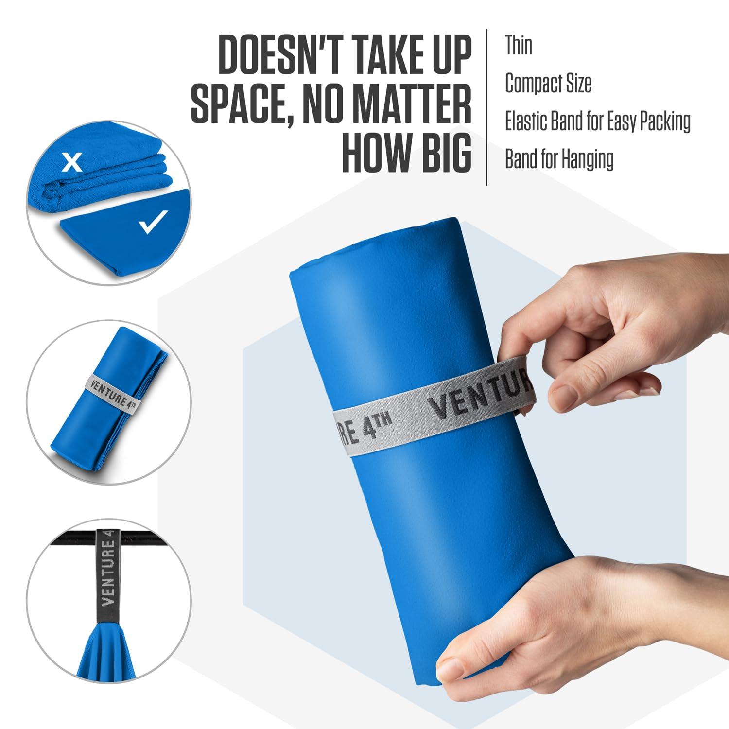 VENTURE 4TH Quick Dry Towel. Microfiber Travel Towel Ideal for Camping, Hiking, Backpacking, Gym. Lightweight & Fast Drying Travel Towels for Body. Compact & Easy to Pack - Blue Medium - Image 8