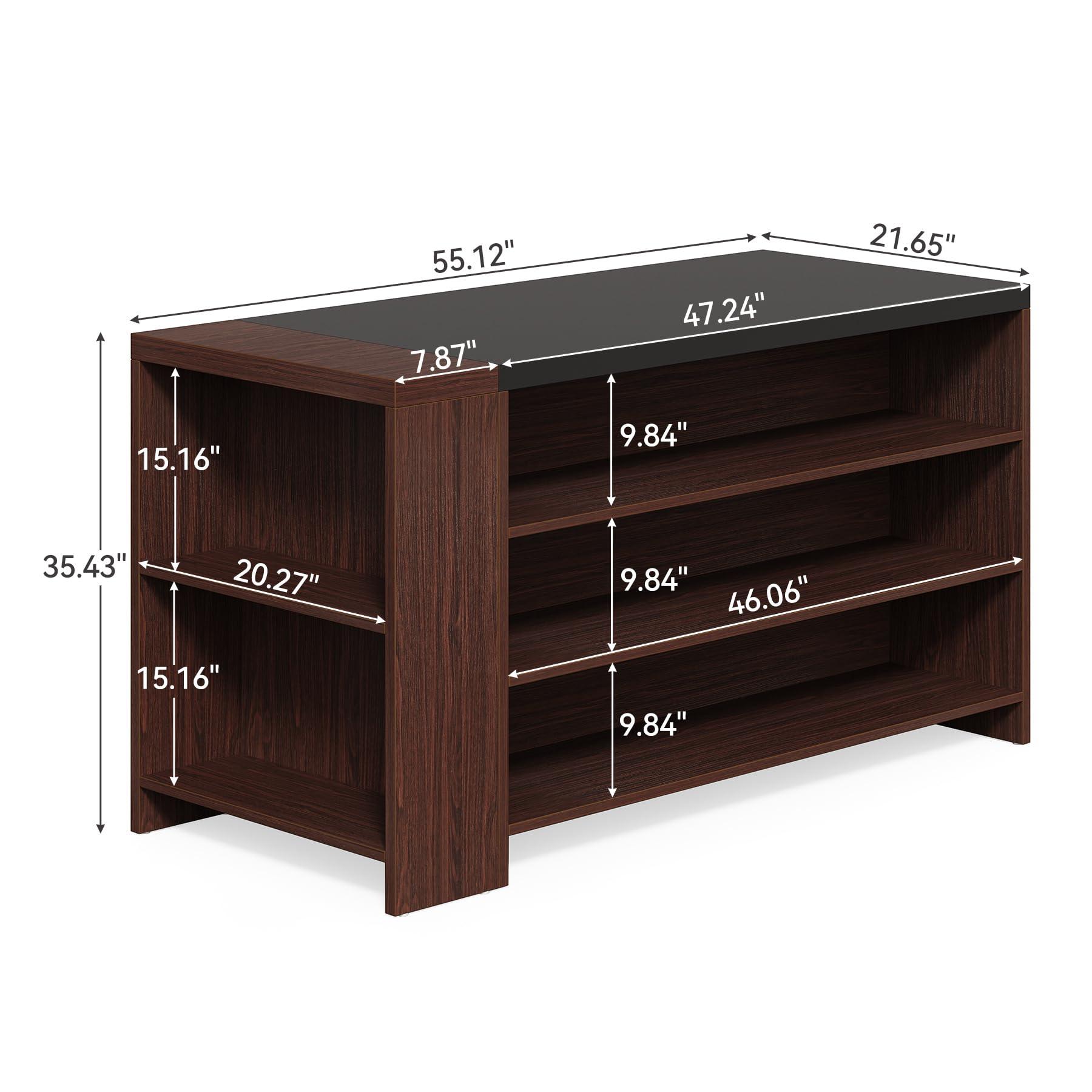 LITTLE TREE 55 Inches Modern Wooden Kitchen Island with Large Worktop & Leg Room, 4-Tier Storage Cabinet for Dining Room, Coffee Bar Table Cabinet for Living Room - Image 3