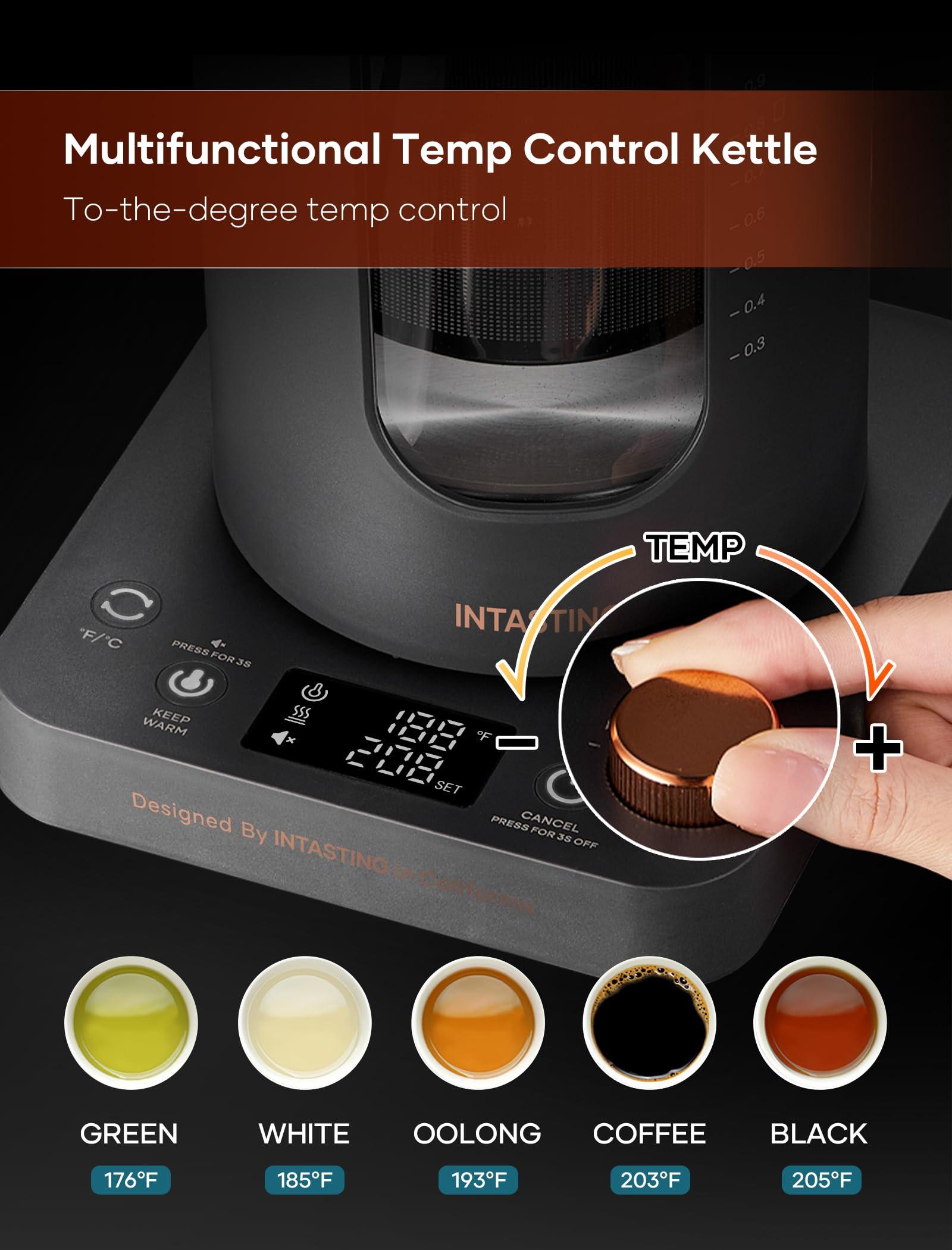 Electric Tea Kettle, INTASTING Glass Electric Kettle with tea Infuser and Precise knob temperature control, 1200W Fast Heating, BPA-Free, Easy to Clean, for Tea and coffee, 1 Liter (Dark Gray) - Image 5