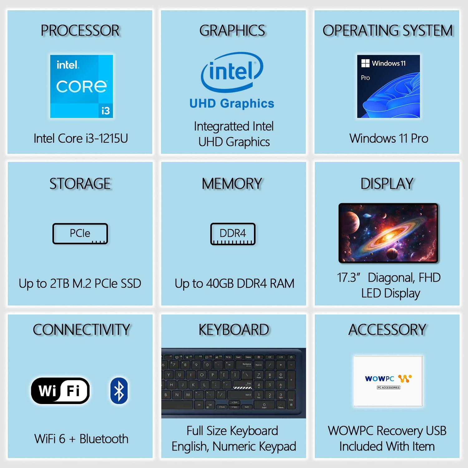ASUS 17.3" Vivobook, Intel Core i3-1215U 6-core Processor (Beat i7-1165G7), 40GB RAM, 1TB SSD, FHD IPS Display, Intel UHD Graphics, USB-C, HDMI, Wi-Fi 6E, Windows 11 Pro, WOWPC Recovery USB - Image 2