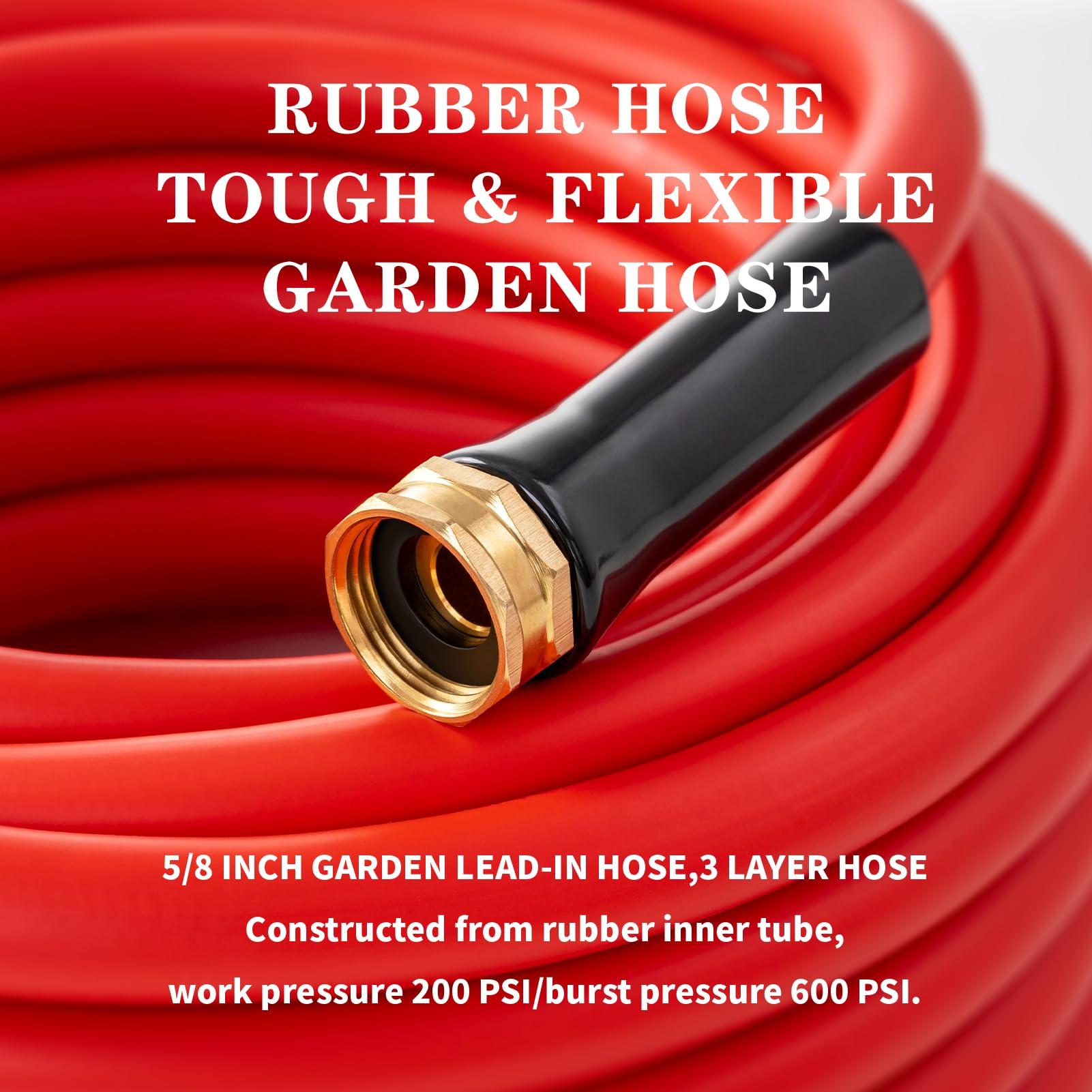Garden Hose 50 ft x 5/8” Hot/Cold Water Hose,-50°F to 190°F,Burst 600Psi Flexible & Lightweight Upgraded Rubber Hoses,3/4” Solid Fittings for All-weather Outdoor Lawn & Garden - Image 3