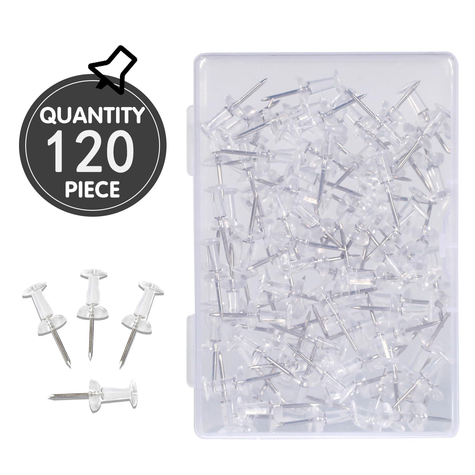 120-Pack Push Pins for Bulletin Board, Thumb Tacks with Clear Plastic Tip and Steel Tip, Portable and Durable Wall Tacks Suitable for Cork Board, Office and Daily Life - Image 3